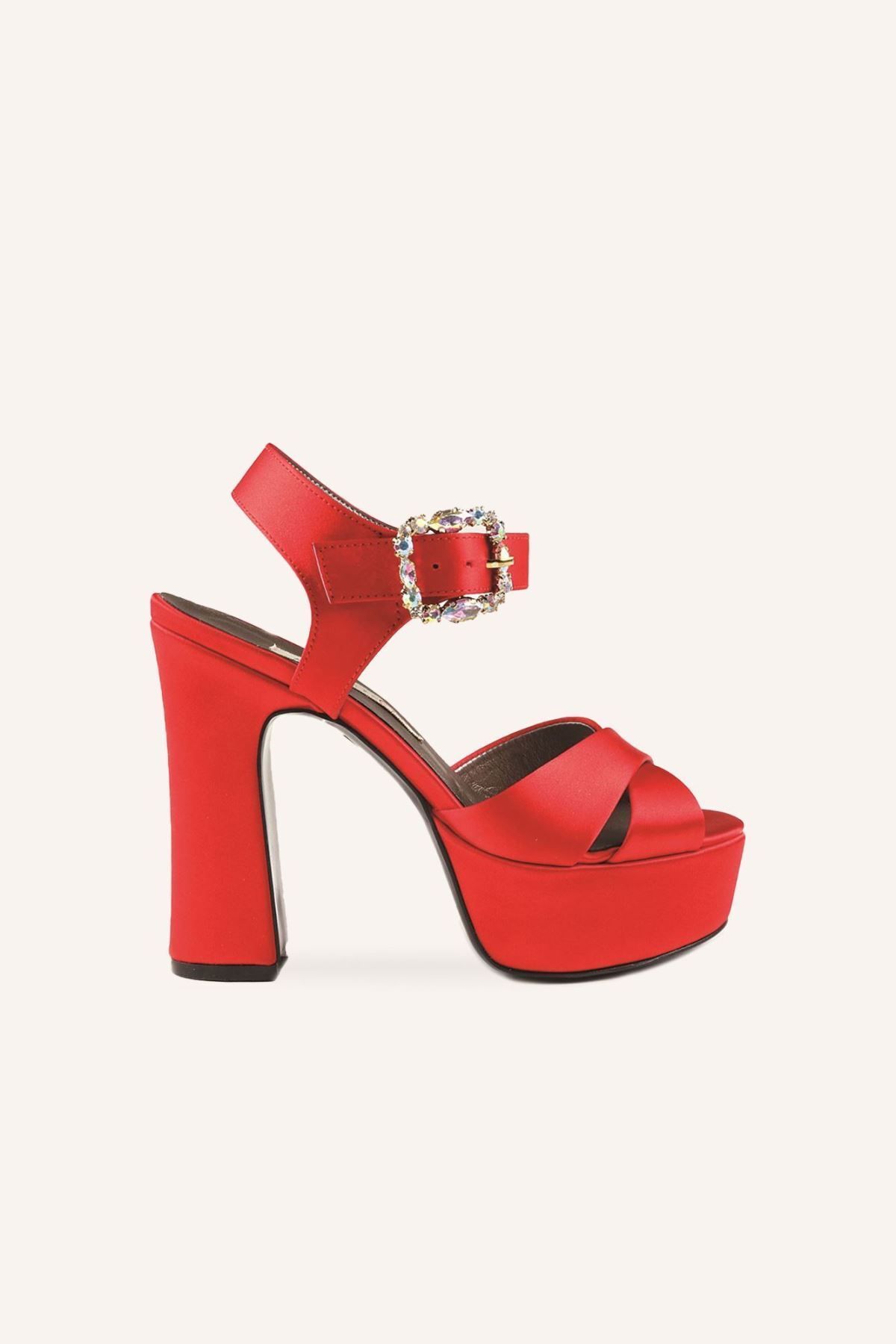 Marcatelli Kırmızı Saten So Vera Topuklu Ayakkabı
