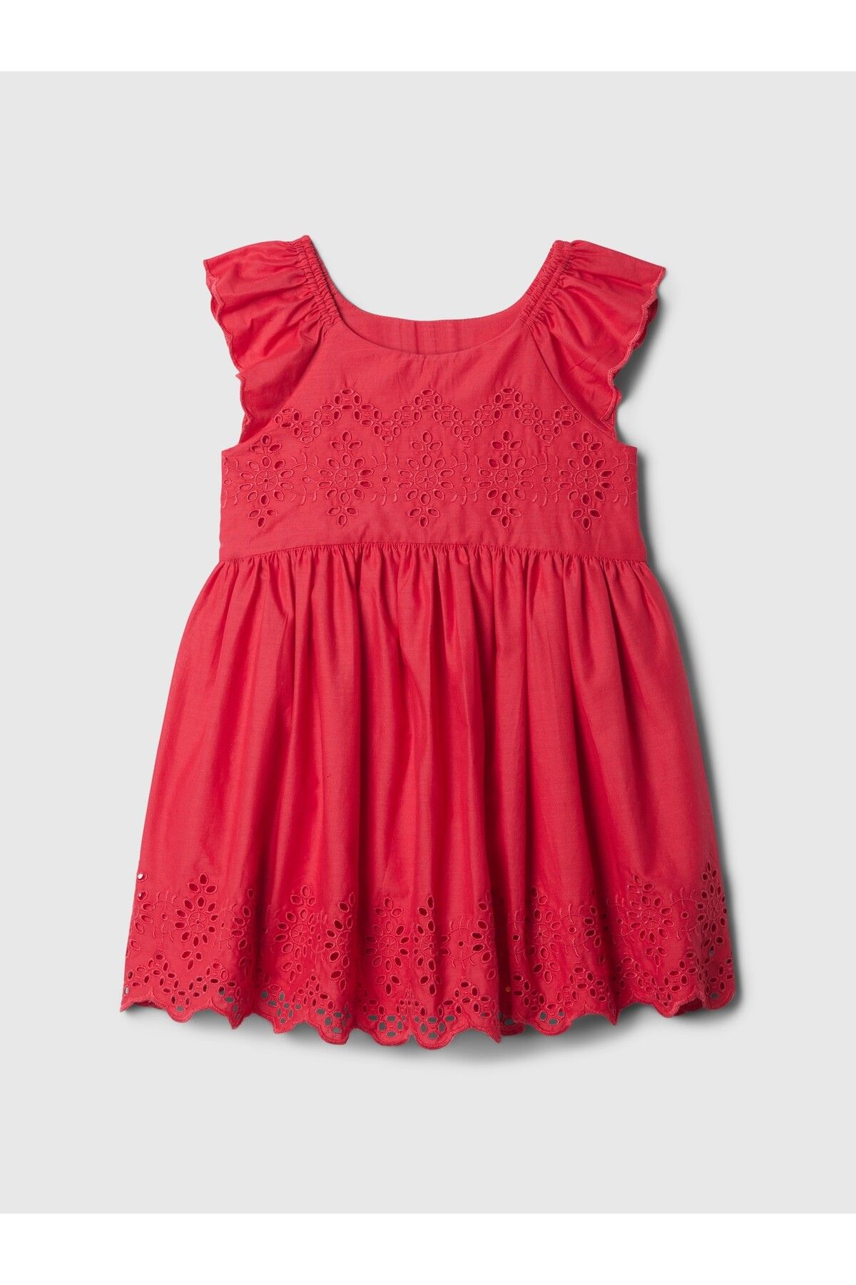 GAP Kız Bebek Kırmızı Fırfır Kollu Fisto İşlemeli Elbise