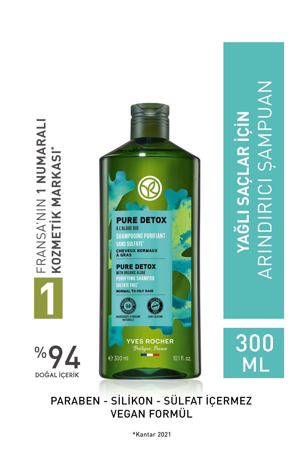 Yves Rocher Yağlı Saçlar İçin (Pure Detox) Arındırıcı Şampuan - Sülfatsız & Vegan-300 ml