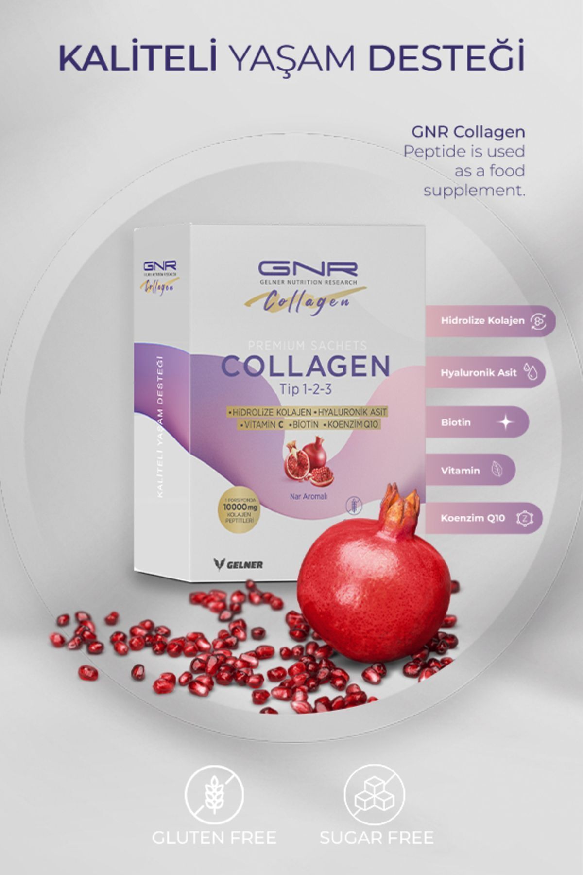 GNR GELNER NUTRITION RESEARCH Gnr Collagen - Premıum Sachets Tip 1-2-3 Nar Aromalı 7 Saşe