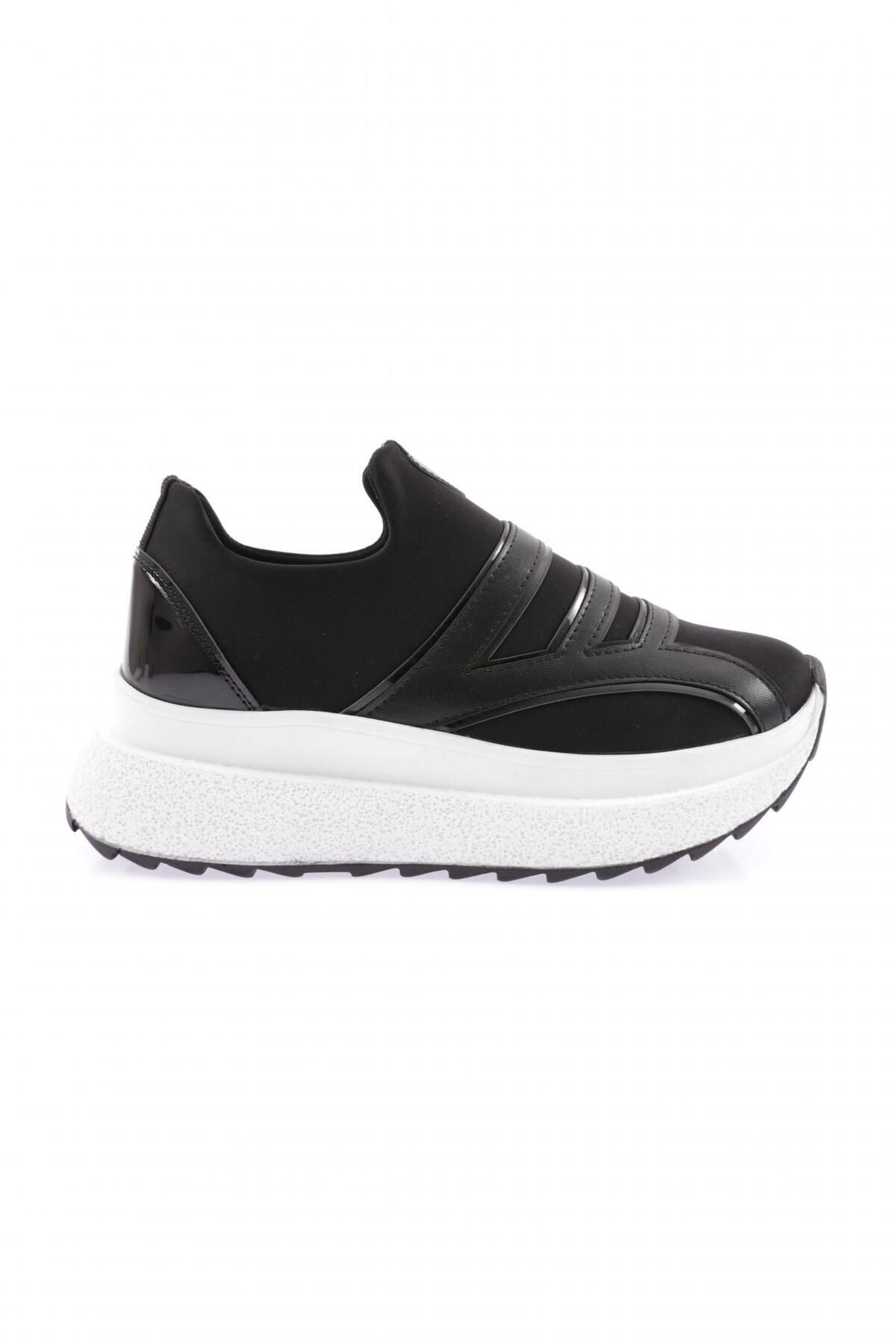 Dgn 0170 Kadın Kalın Taban Sneakers Ayakkabı Siyah Siyah