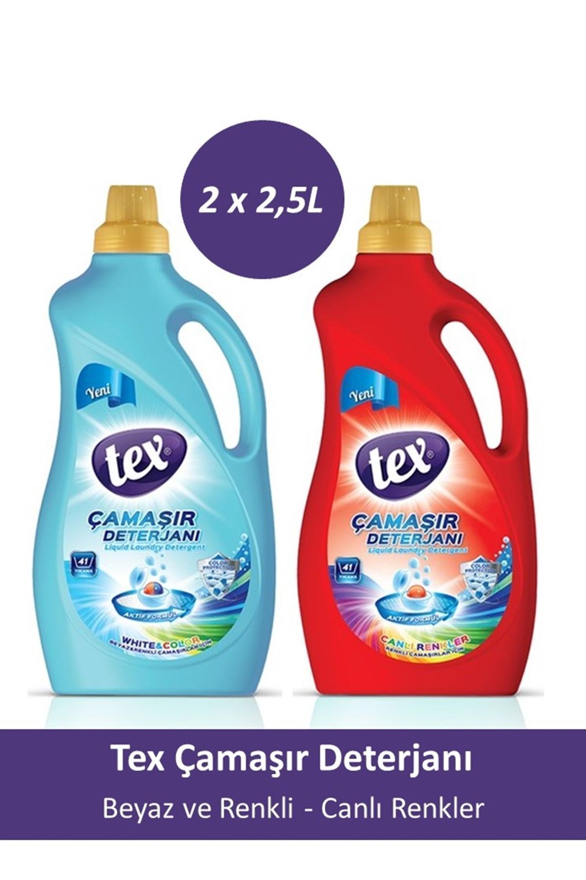 Tex Sıvı Çamaşır Deterjanı Renkliler Ve Beyazlar Canlı Renkler /2 x 2,5L