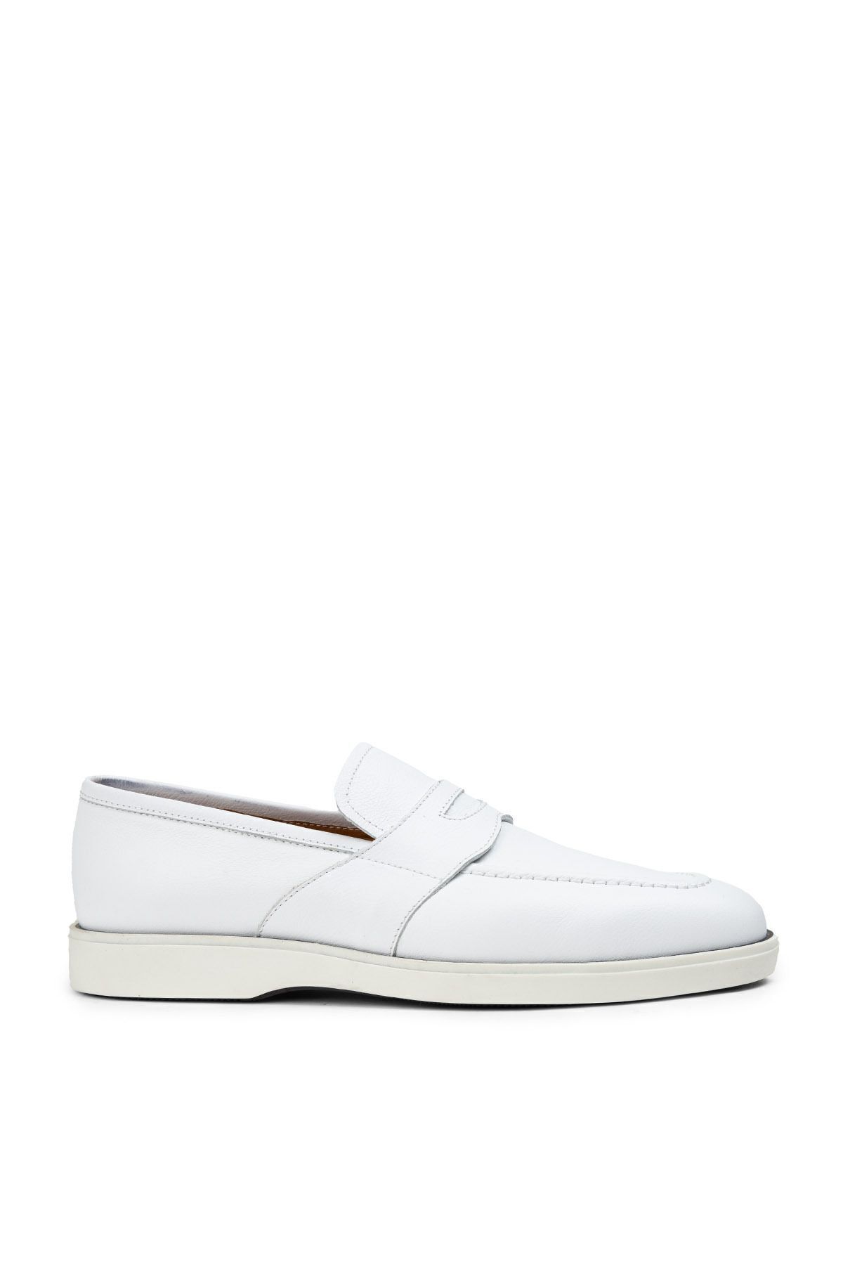 Deery Hakiki Deri Beyaz Erkek Loafer Ayakkabı