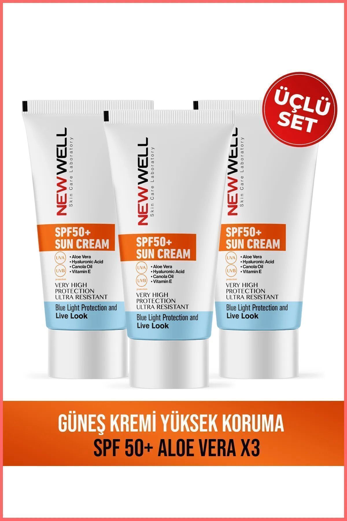 New Well Güneş Kremi Yüksek Koruma Spf 50+(Aloe Vera) 3LÜ SET