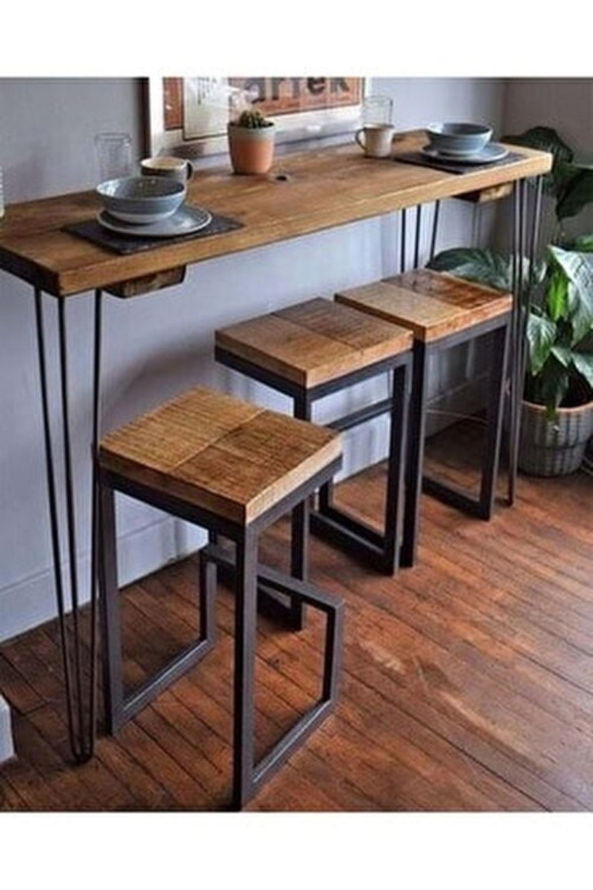 GirayDesign Ahşap Bar Masası Oturma Odası Mutfak Bar Masası Sandalyeler Dahil Değildir