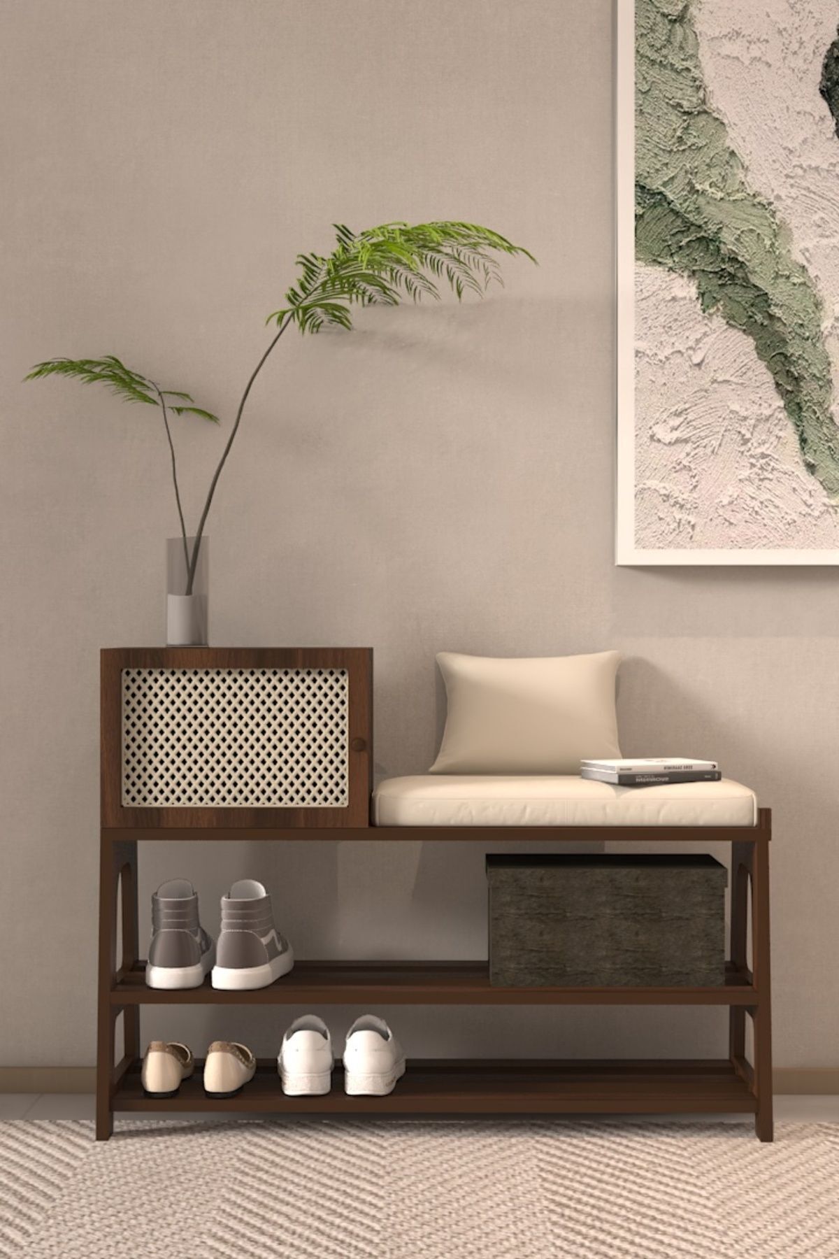 NURNOVA MOBİLYA Ayakkabılık / Retro Bench Ayakkabılık / Oturaklı Ayakkabılık/dekoratif Ayakkabılık /raflı %100 Ahşap
