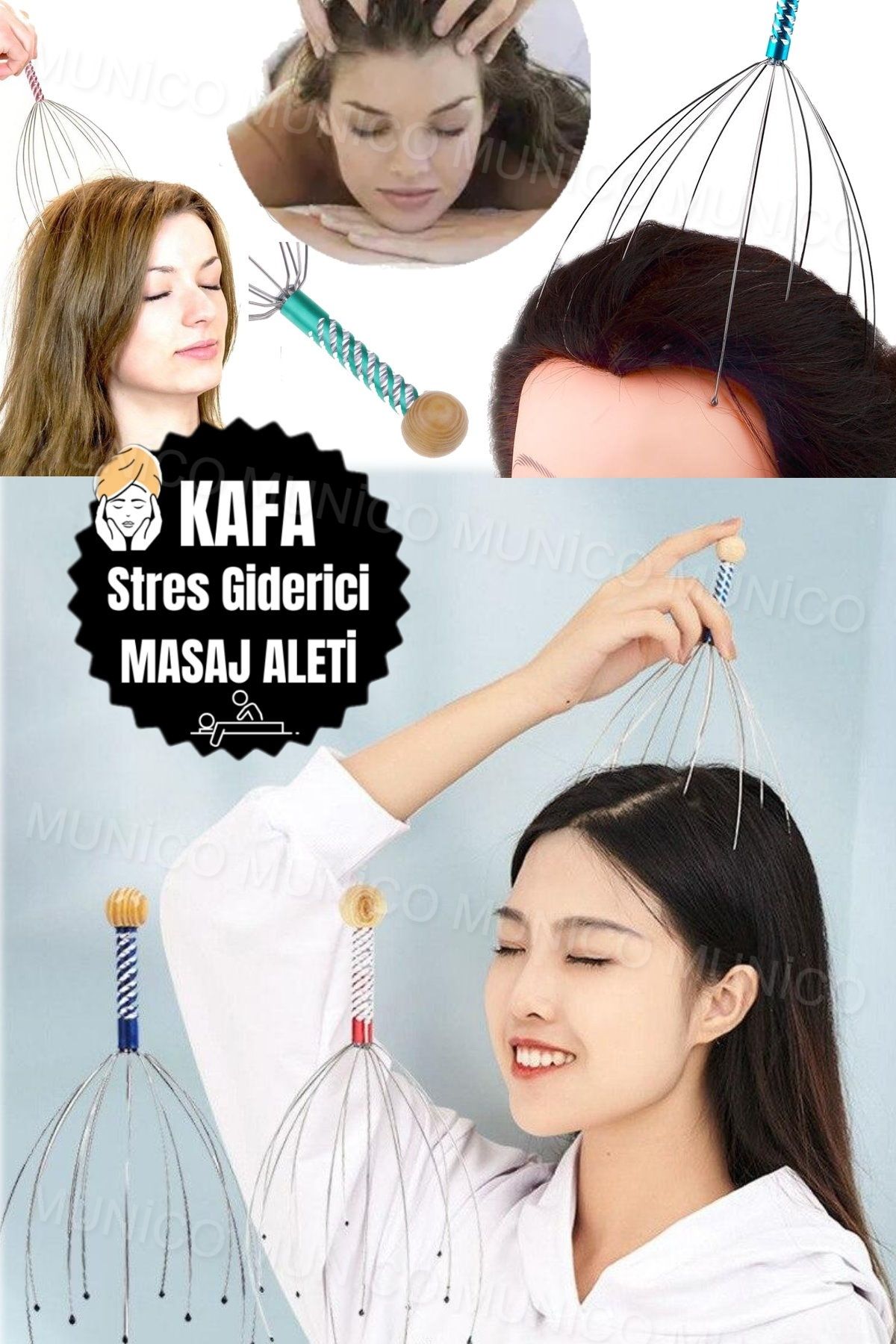 Munico Terapötik Kafa Kaşıyıcı Ahtapot El Masajı Kafa Derisi Masaj Aleti Saç Masajı Ahtapot Çelik Teli