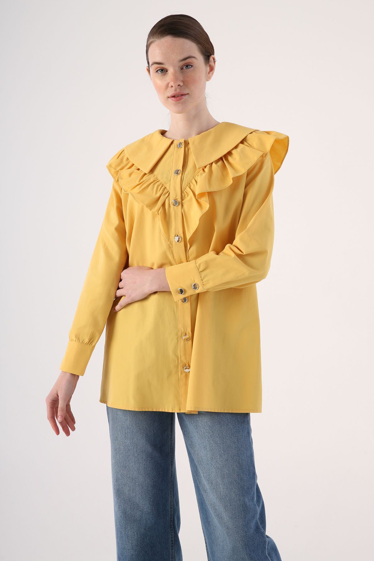 ALLDAY Sarı Fırfırlı Büyük Yakalı Gömlek Tunik