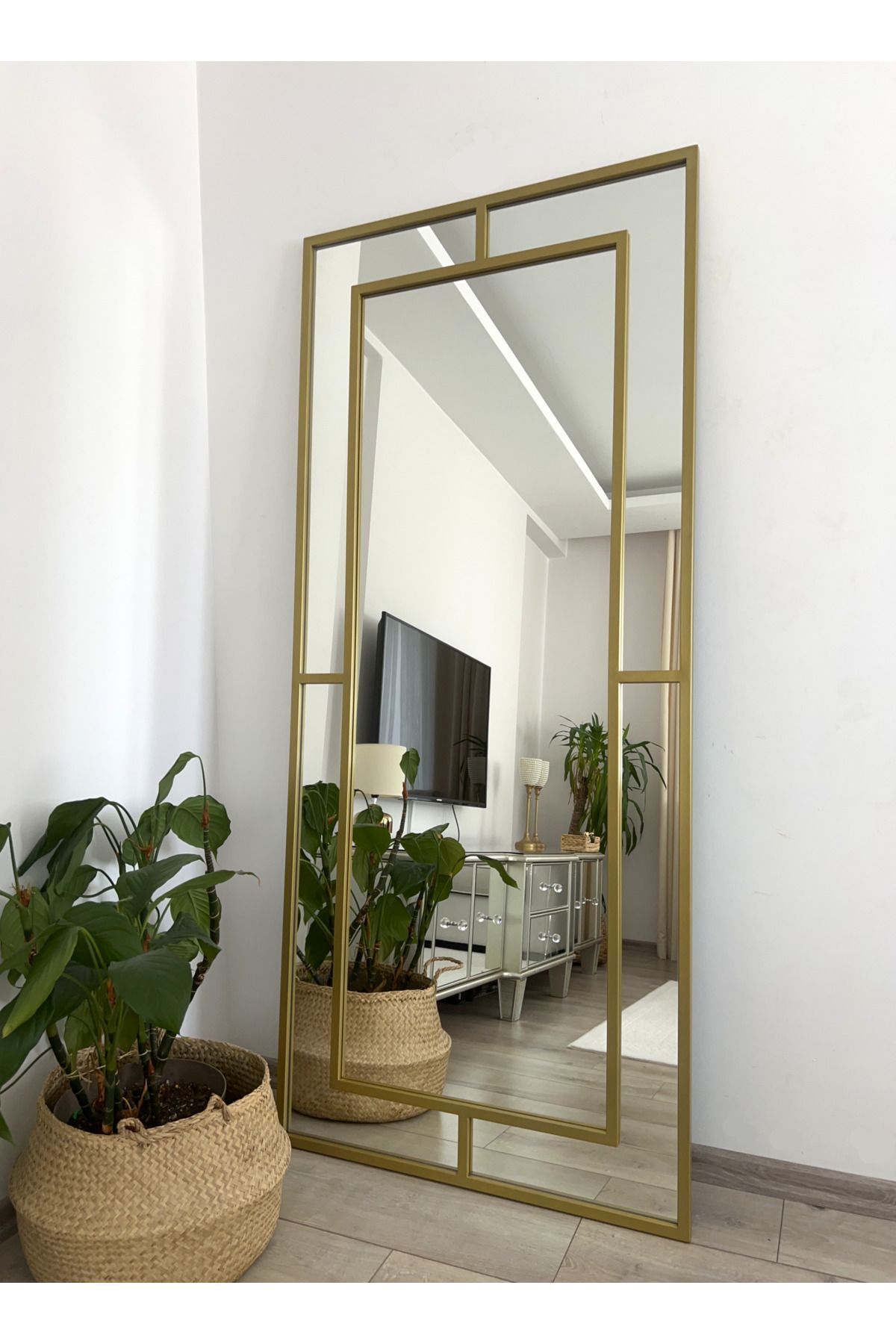 EFFE YAPI DEKOR Gold Metal Çerçeveli 180x80 Cm Dekoratif Ayna