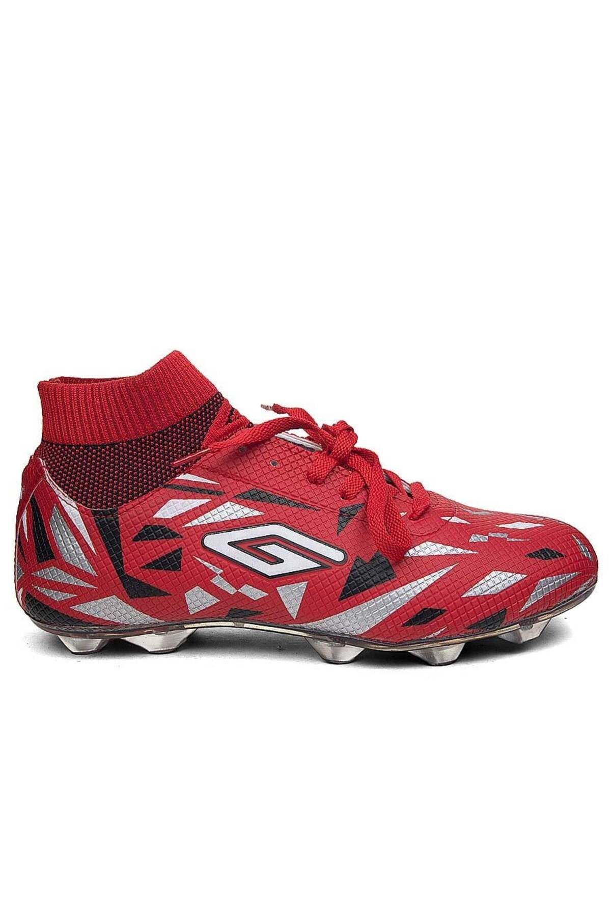 HiraLife Dugana Bilekli Çoraplı Çim Saha Dişli Halısaha Krampon Futbol Ayakkabısı 2303 Kırmızı