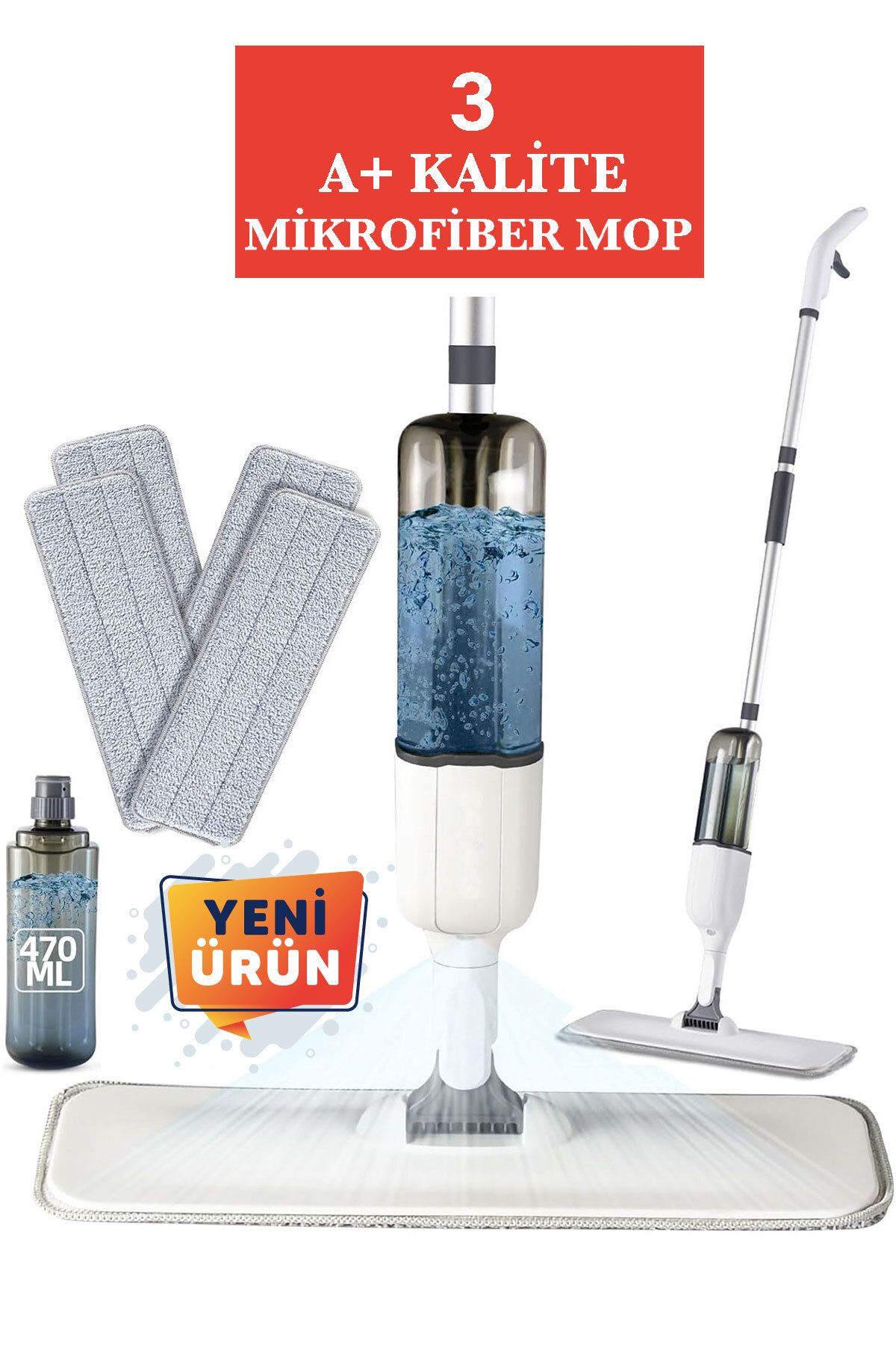 Egonex Sprey Mop Su Hazneli Pratik Temizlik Seti 3 Adet Mikrofiber Spray Mop