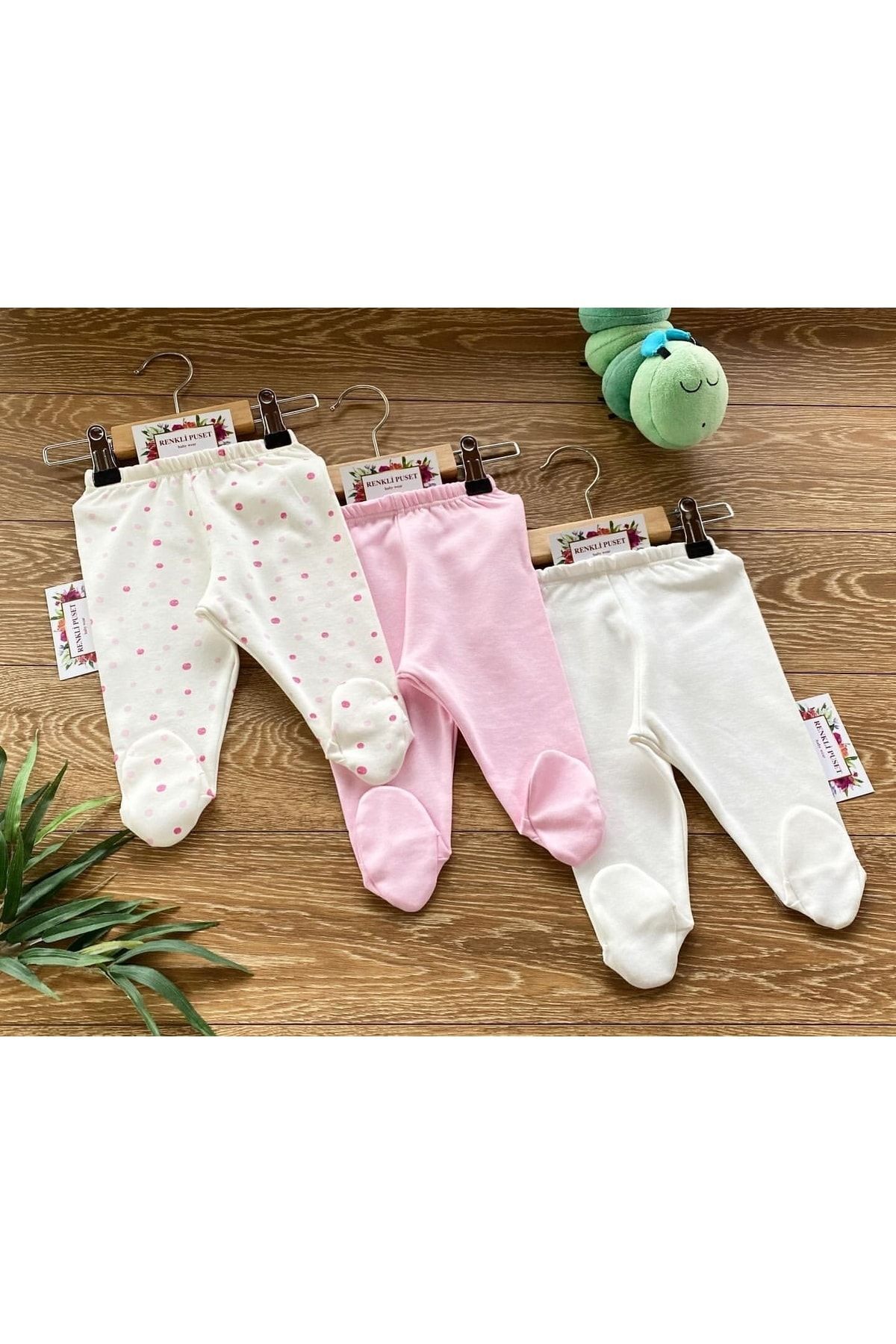 Renkli Puset Organik Pamuklu Penye 3'lü Penye Bebek Pijama Alt Takım Puan