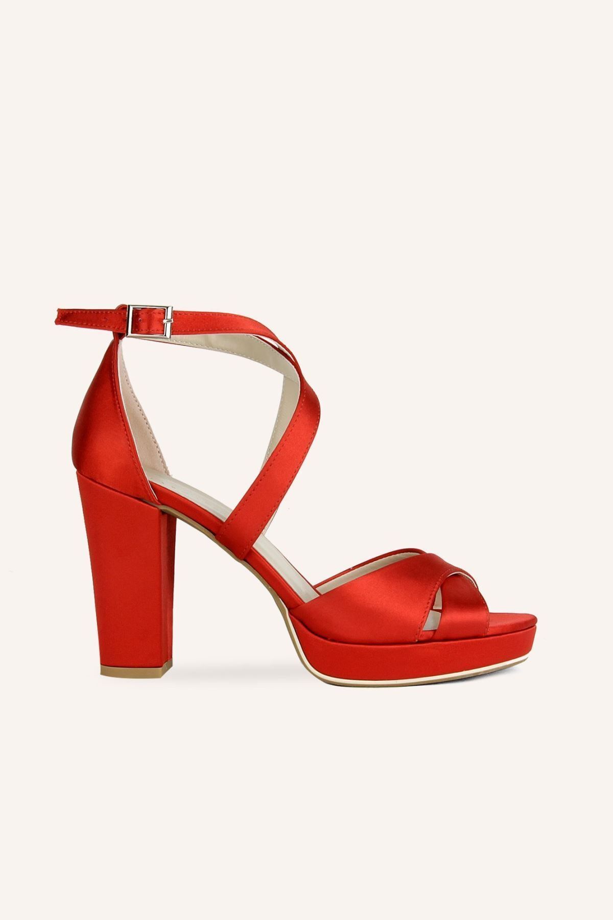 Marcatelli Kırmızı Saten Lindon Rahat Topuklu Sandalet