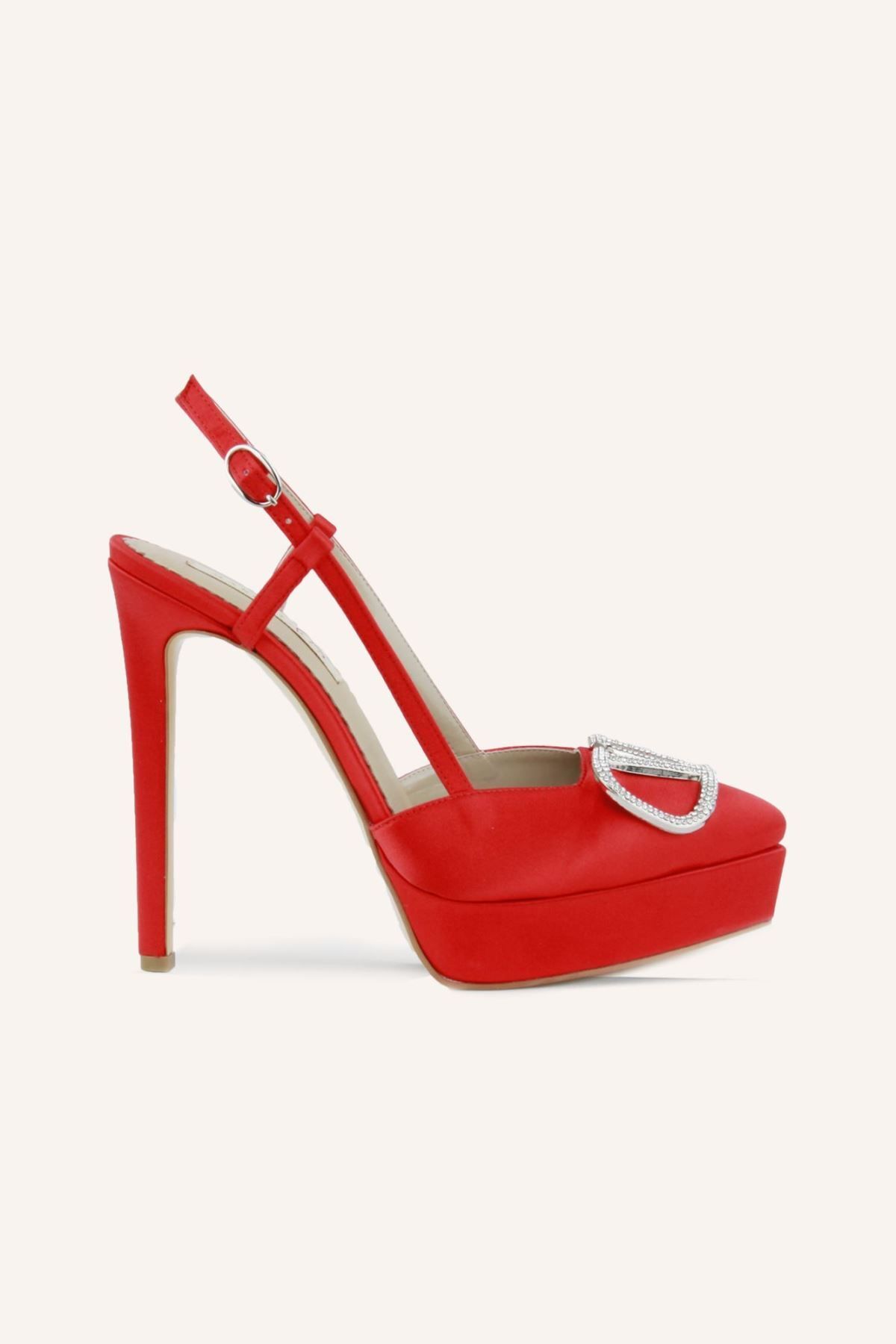 Marcatelli Kırmızı Saten Rahaf Platform Topuklu Ayakkabı
