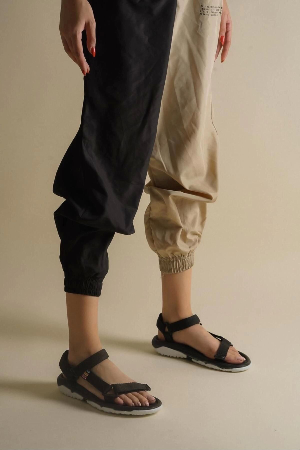 bronze ayakkabı Haki Kadın Cırtlı Düz Taban Sandalet