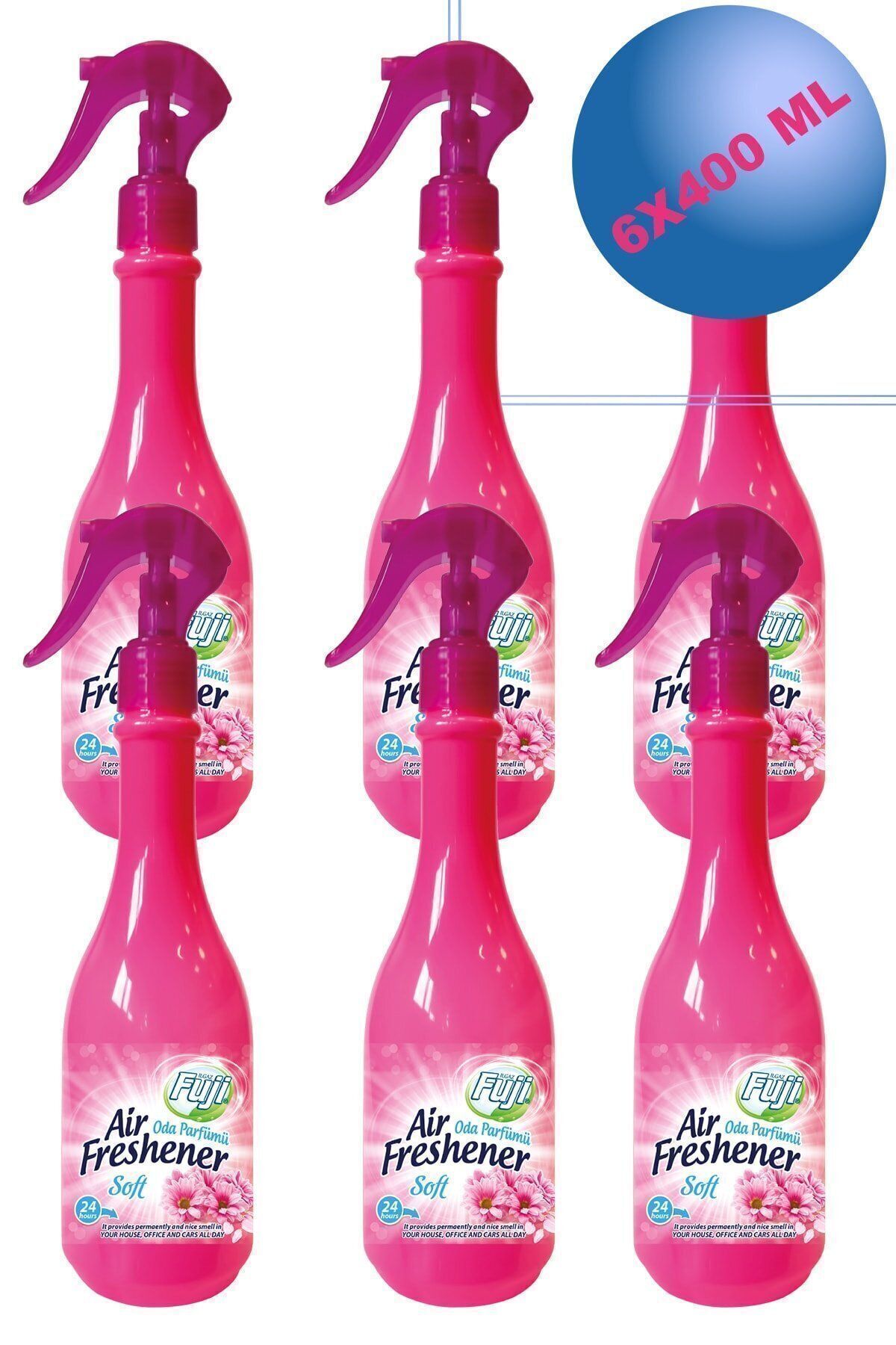 FUJI 6 Adet Neon Air Oda Kalıcı Parfümü Soft Kokular Oda Spreyi 400 Ml Hafif Pembe Çiçekler Oda Kokusu