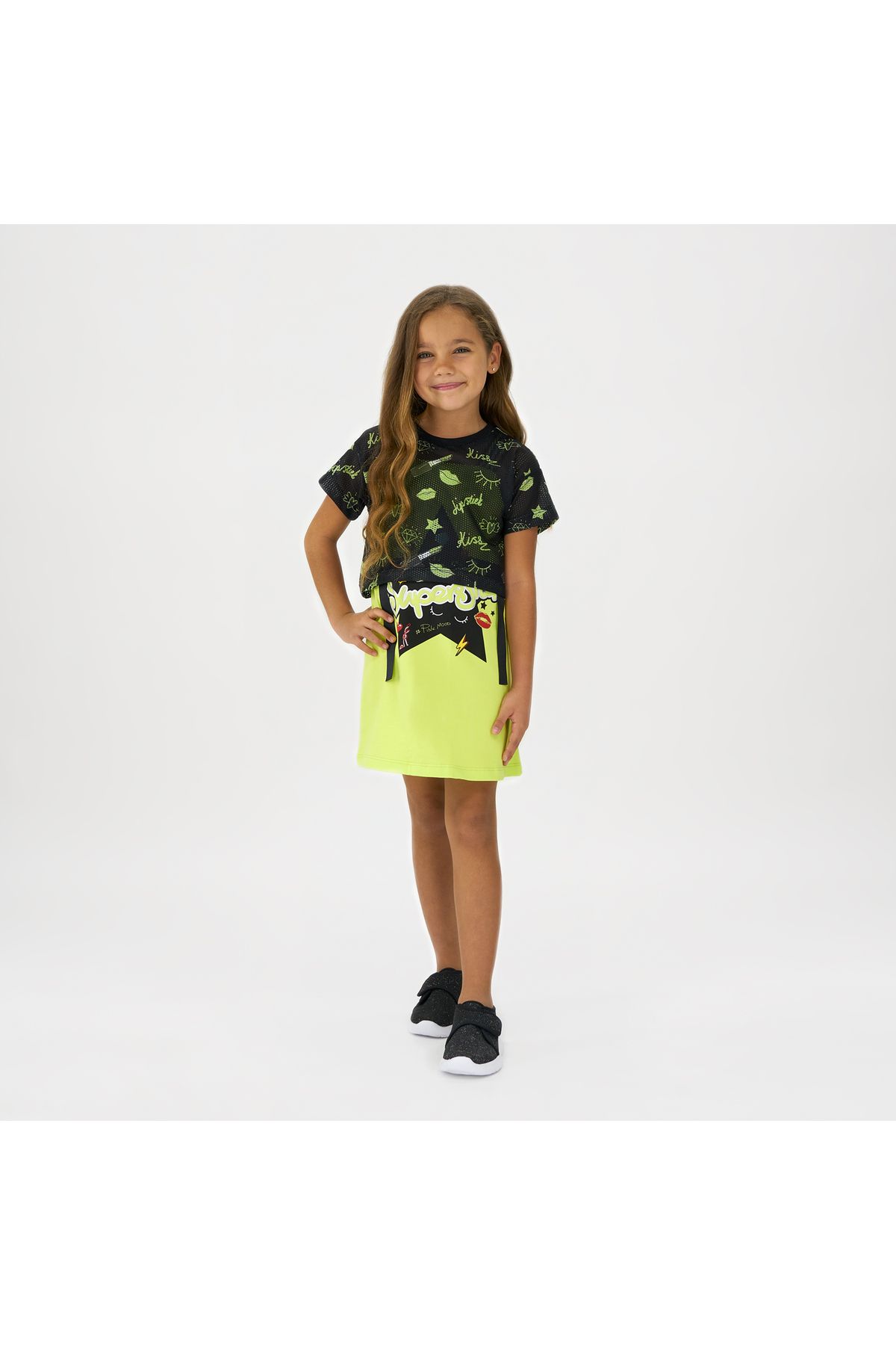 Panço Kız Çocuk Neon Baskı Detaylı Elbise