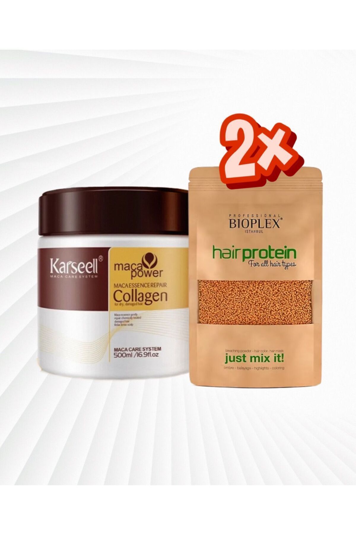 karseell 2 Adet Protein Collagen Saç Maskesi Maca Özlü & Buğday Proteinli 500ml