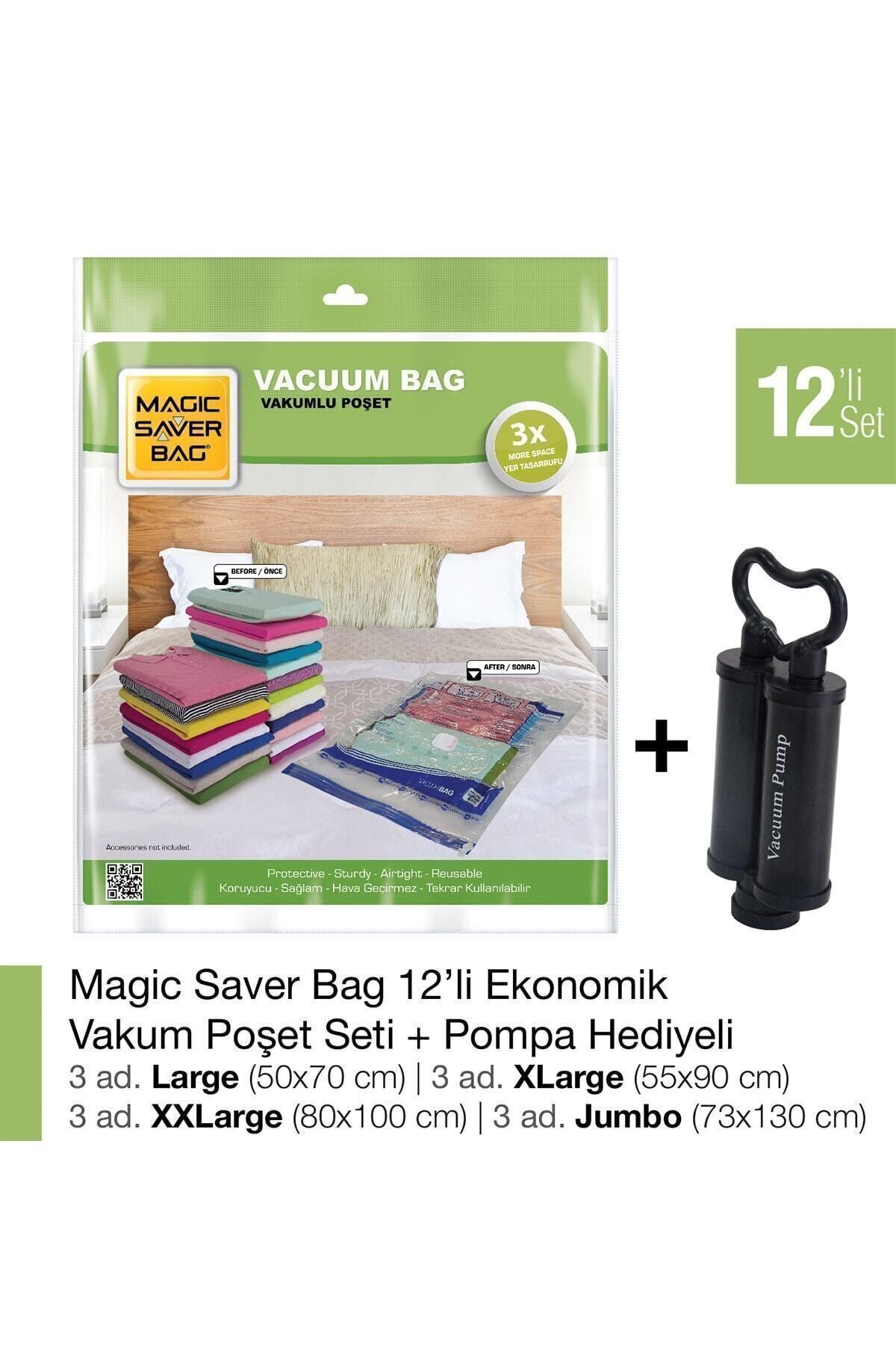 Magic Saver Bag 12’li  Eko Vakumlu Poşet Set+Pompa Hediyeli
