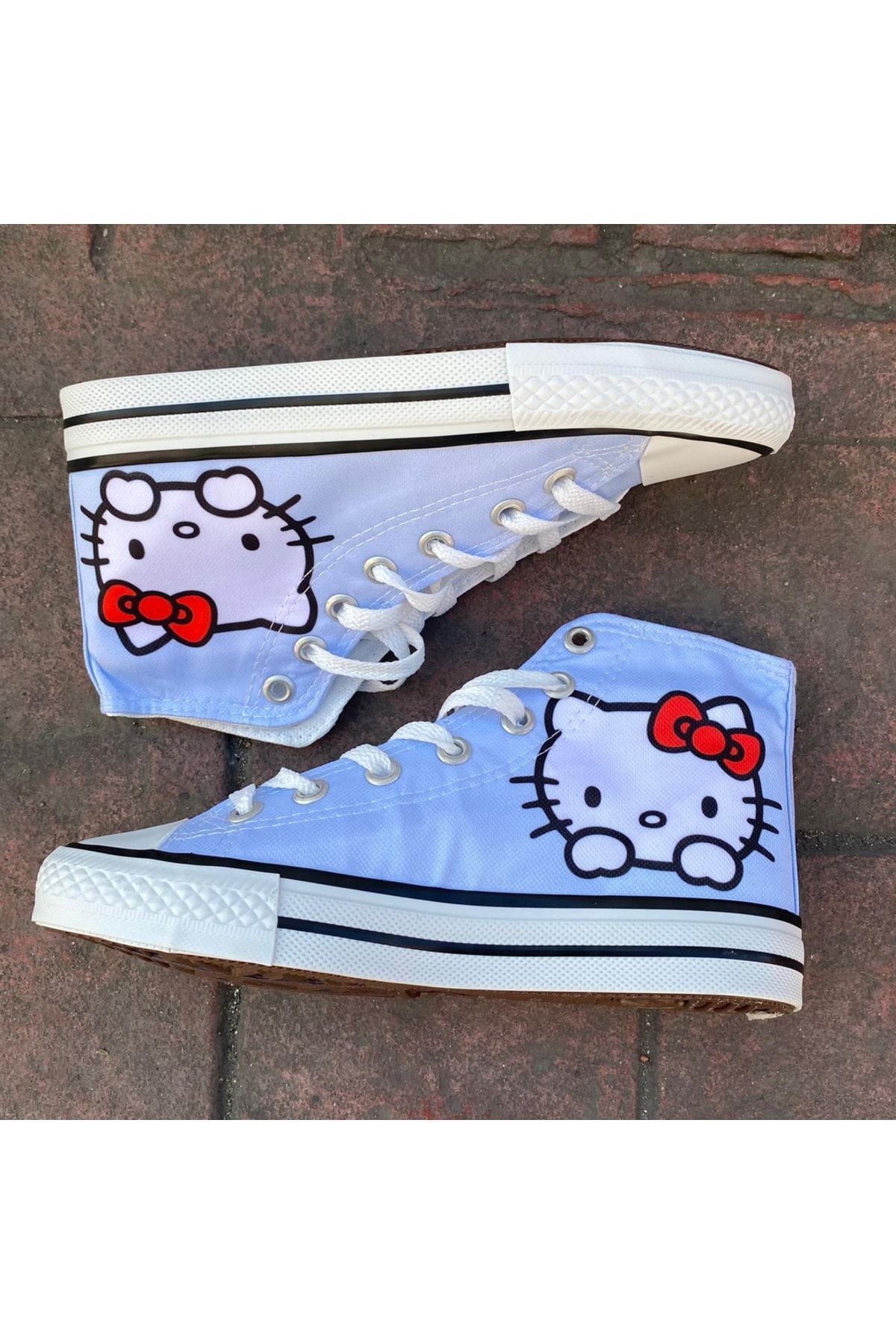 Genel Markalar Mavi Hello Kitty - Face Basic Uzun Kanvas Ayakkabı