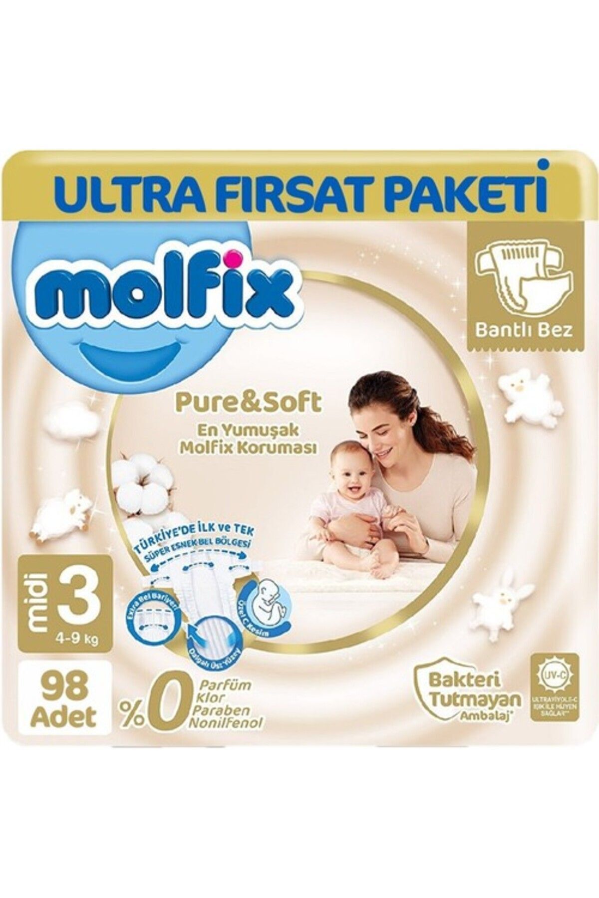 Molfix Pure & Soft Bebek Bezi Midi 3 No 98 Li