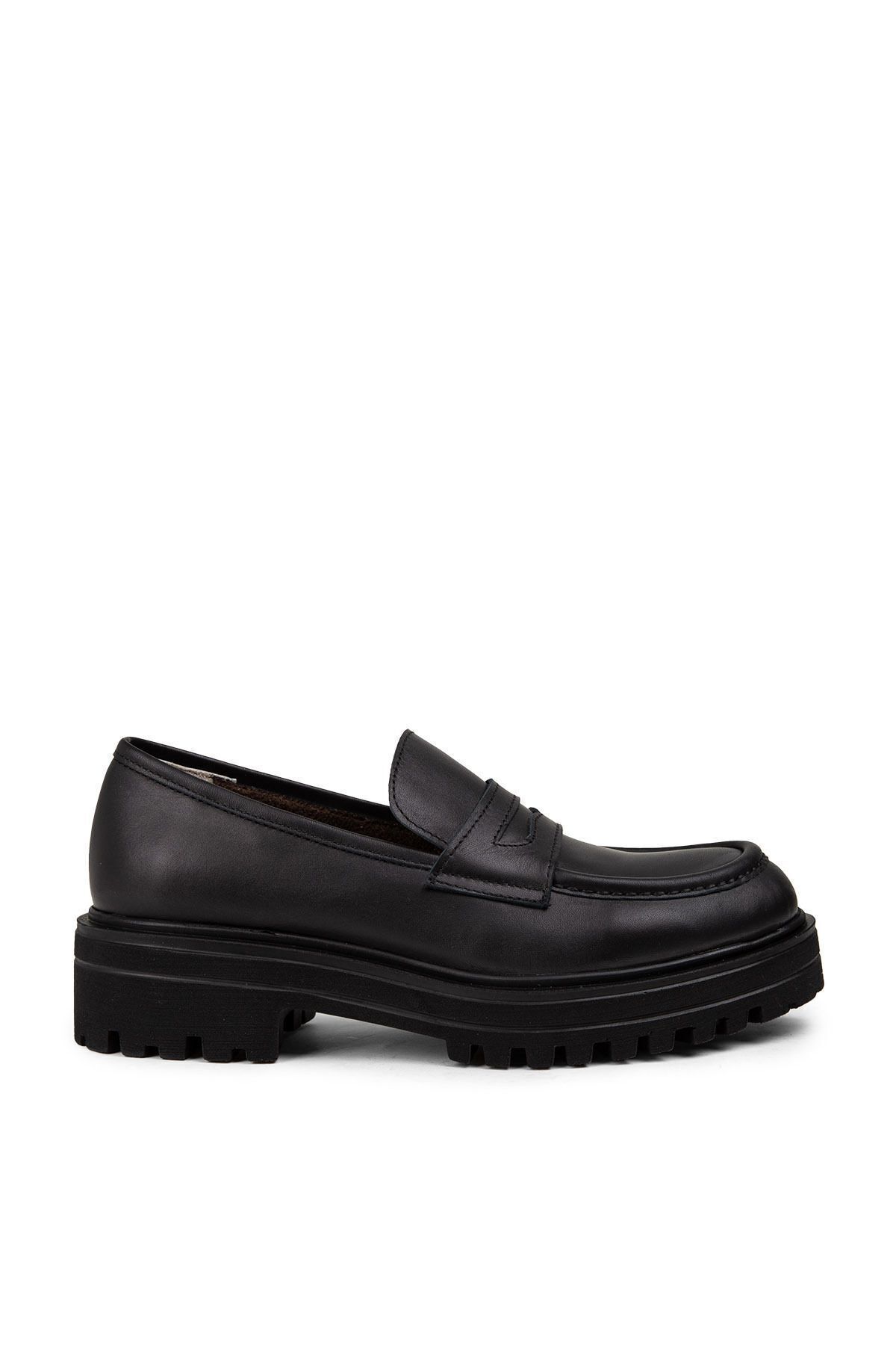 Deery Hakiki Deri Siyah Kadın Loafer Ayakkabı
