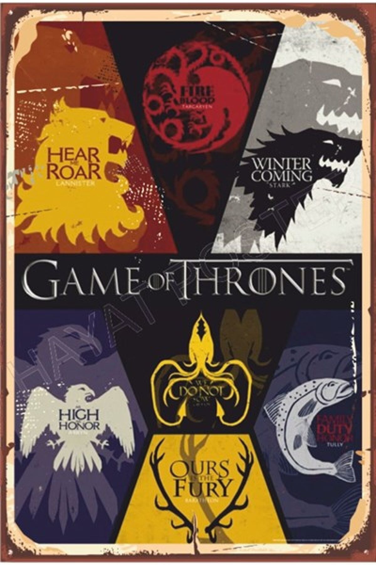 Genel Markalar Game Of Thrones Retro Ahşap Poster