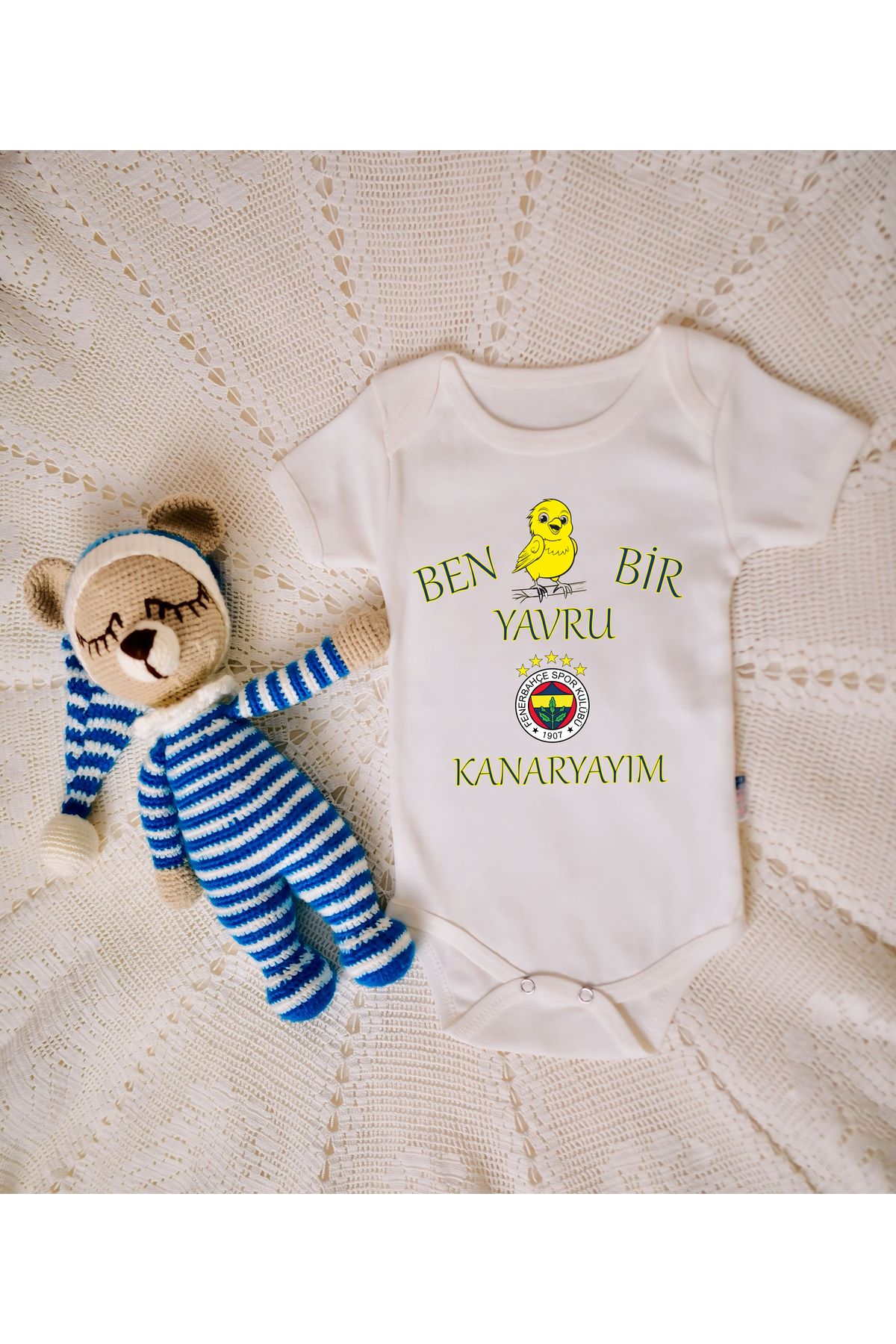 Sparkly Decoration SPARKLY BABY ORGANİK %100 PAMUKLU YAVRU KANARYAYIM BASKILI Bebek Body Çıtçıtlı Badi