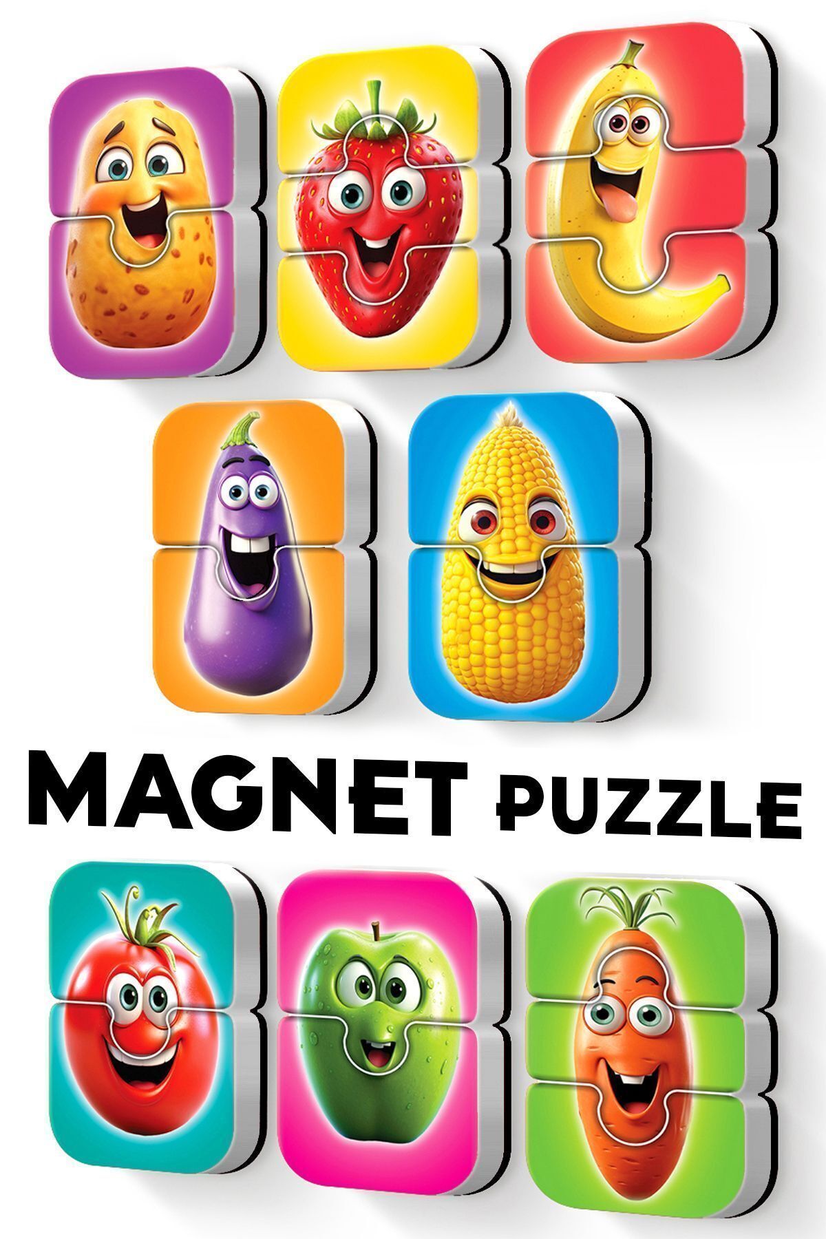 EVAKANCA Mıknatıslı Bebek Yapbozu Meyve Sebzeler Magnet Puzzle 18-36 Ay