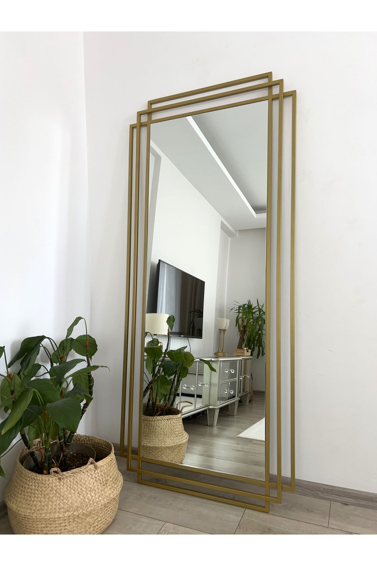EFFE YAPI DEKOR Gold Metal Çerçeveli 180x80 Cm Dekoratif Ayna