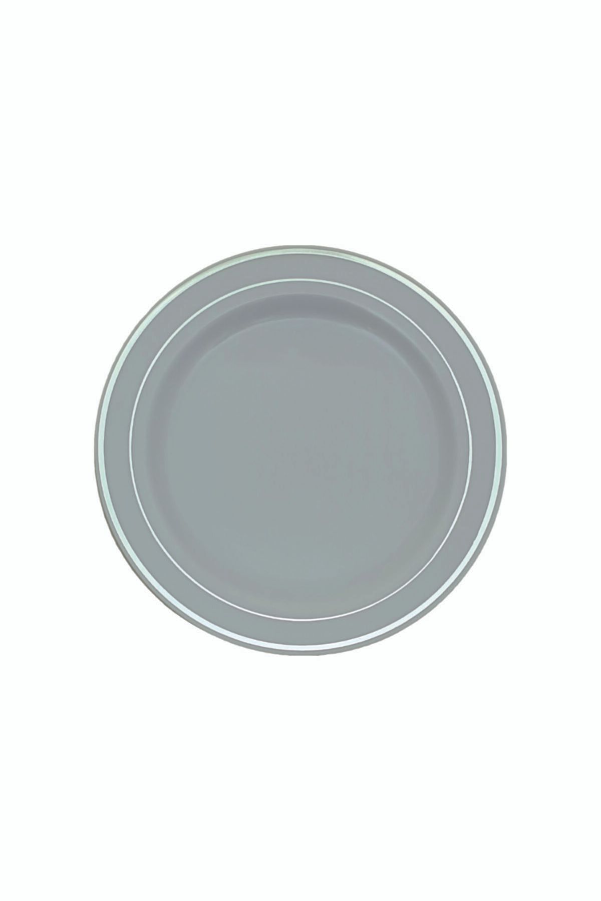 KullanAt Market Porselen Görünümlü Gümüş Plastik Tabak - 6 Adet Şık Ve Lüks Parti/davet Tabağı