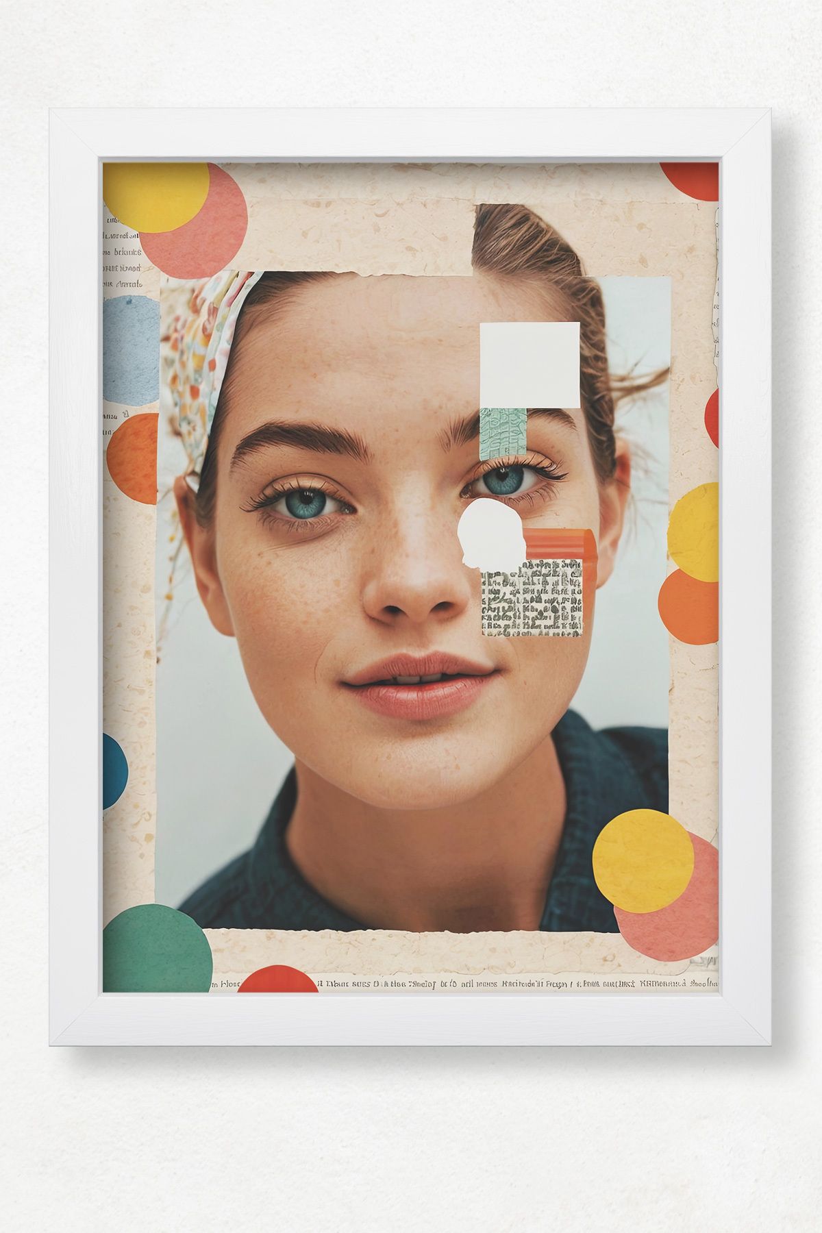 DuoArt Kolaj Portre ve Manzara/Sanatsal Collage/Doğal Ahşap Çerçeveli Poster/Çerçeve Rengi:Beyaz