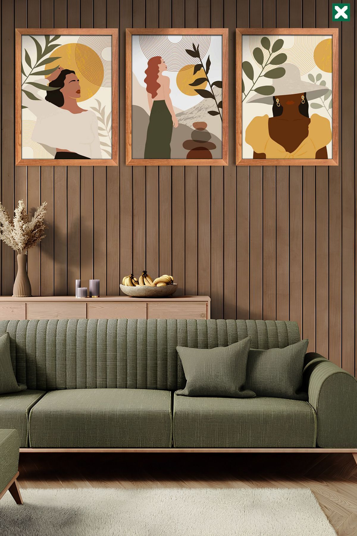 TABLOX Bohem Duvar Dekoru 3'lü Set, Çerçeve Görünümlü Modern Mdf Tablo