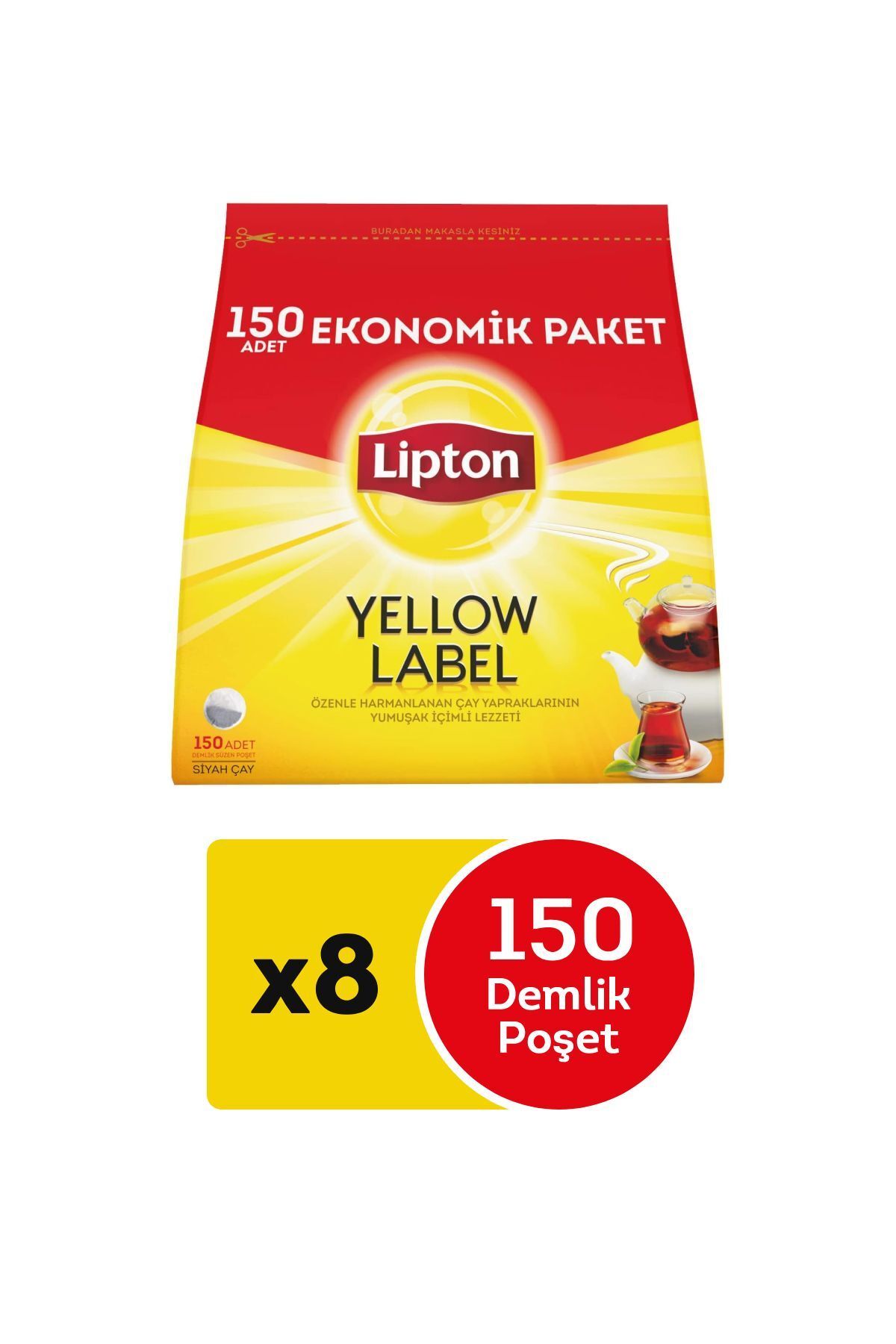 Lipton Yellow Label Demlik Siyah Poşet Çay 150 Adet 8 Paket