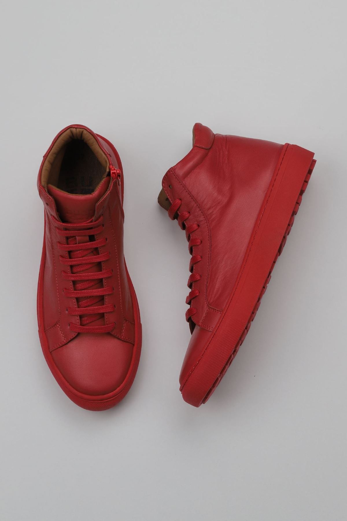 Bueno Shoes Kırmızı Deri Kadın Düz Bot