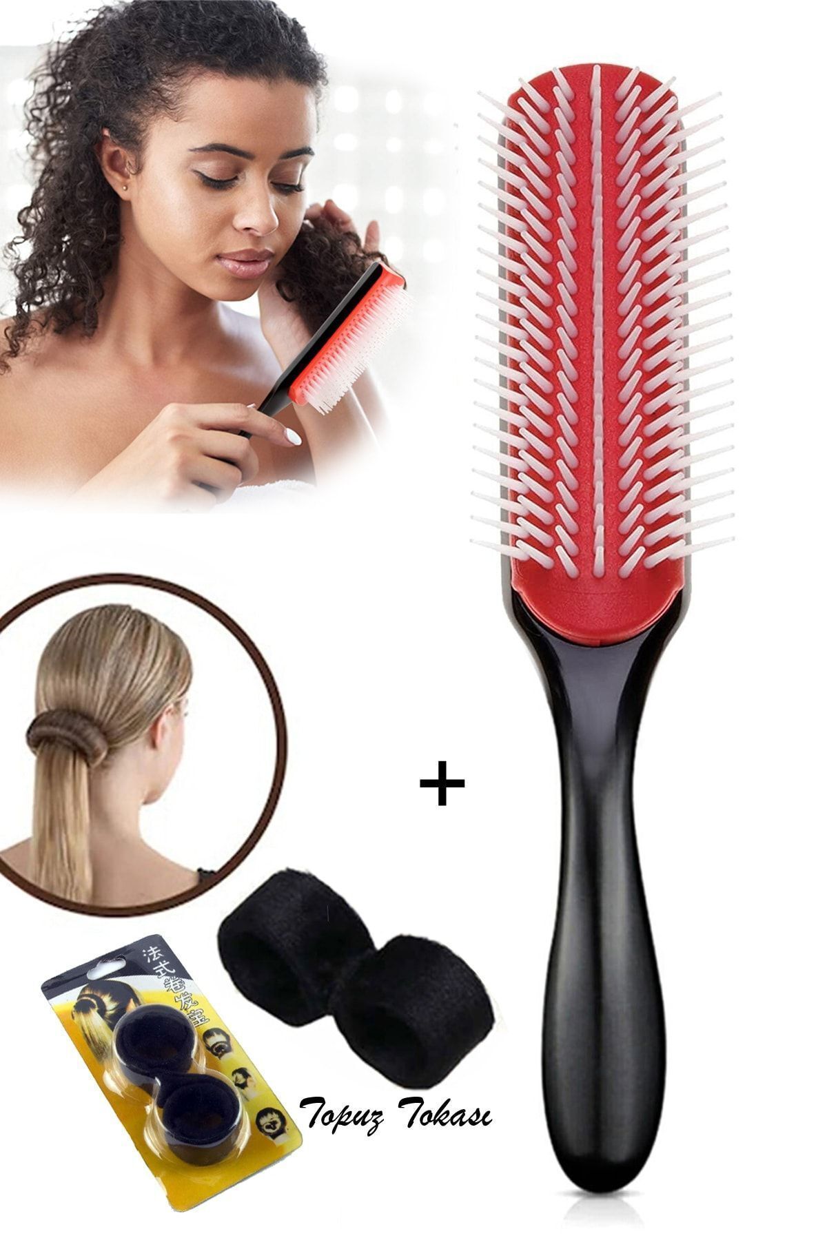Bundera Saç Şekillendirme Fırçası Tarağı Curly Girl  7 Sıra Kıvırcık Kız Metodu Fırçası ve Topuz Tokası