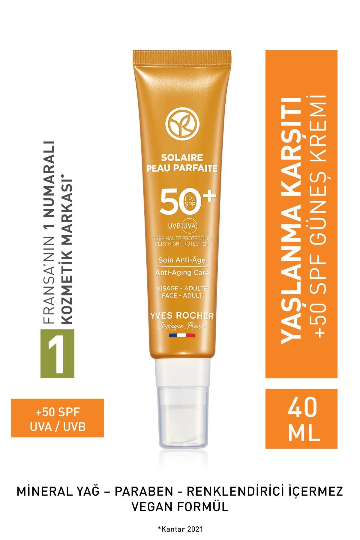 Yves Rocher Spf 50 Yüksek Korumalı Yaşlanma Ve Leke Karşıtı Yüz Güneş Kremi/solaire Peau Parfaite-40 ml