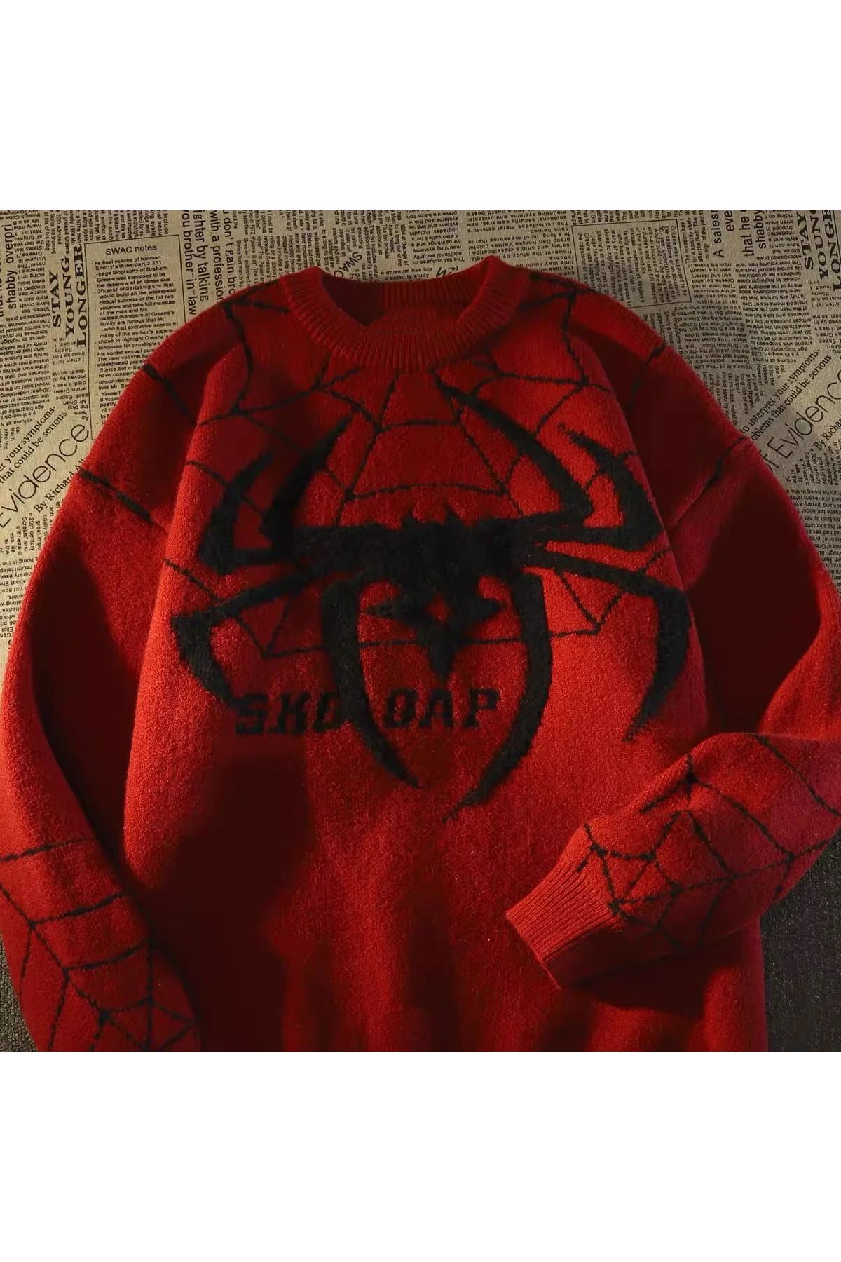 Köstebek Kırmızı Spider-Man Örümcek Ağı Oversize Kazak