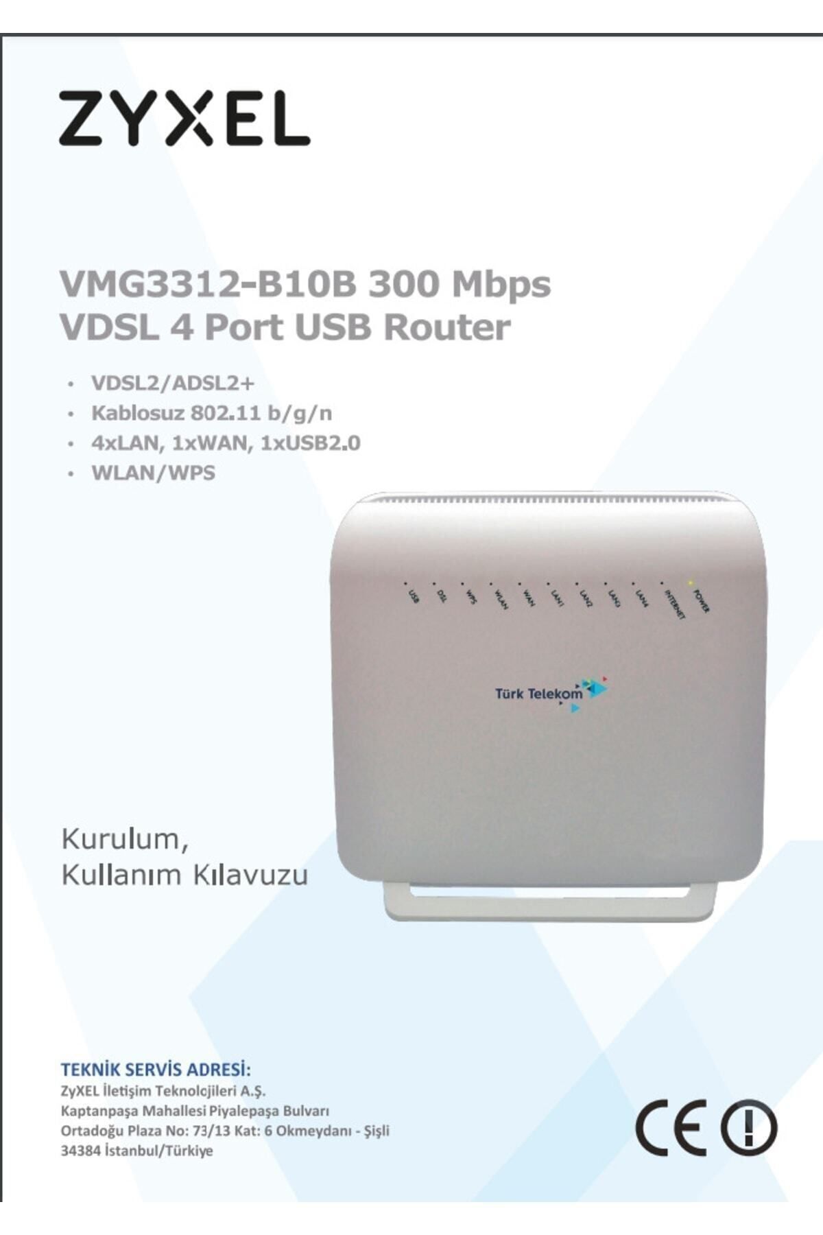 Türk Telekom Zyxel Vmg3312-b10b 4 Port 300 Mbps Vdsl2 Adsl2+ Modem Router (refurbished-yenilenmiş)