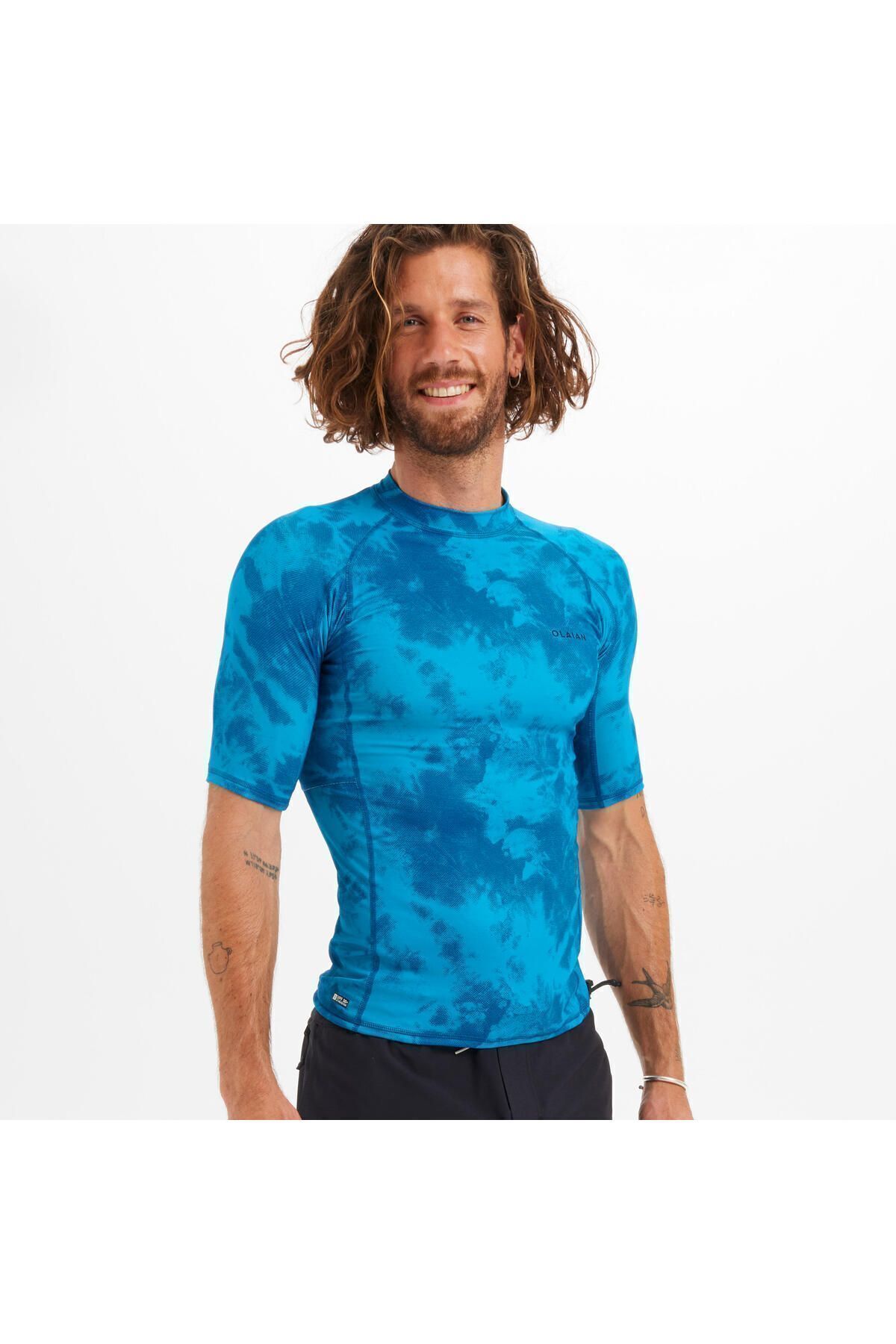 Decathlon Erkek Slim Fit Kısa Kollu UV Korumalı Tişört - Mavi - Desenli - 100
