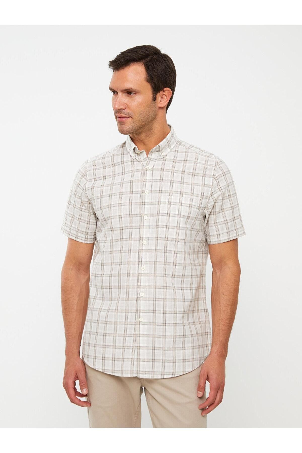 LC Waikiki LCWAIKIKI Classic Regular Fit Kısa Kollu Ekose Poplin Erkek Gömlek