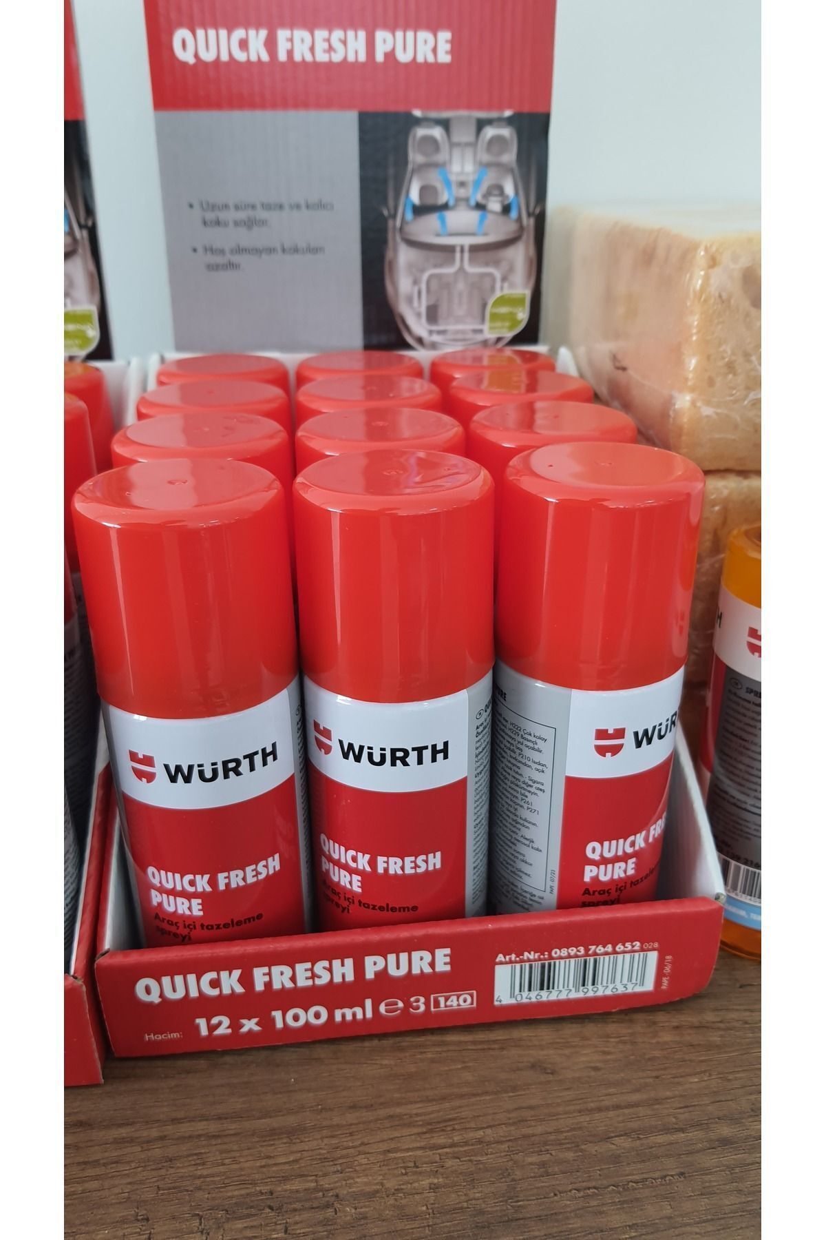 Würth Quick Fresh Pure 100 ml Klima Koku Bombası Araç Içi Tazeleme Spreyi Kötü Koku Giderici (1 ADET)