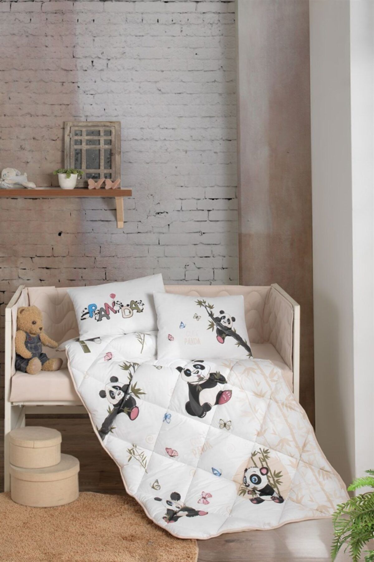 Clasy Unisex Bebek Beyaz Panda Desenli Uyku Seti