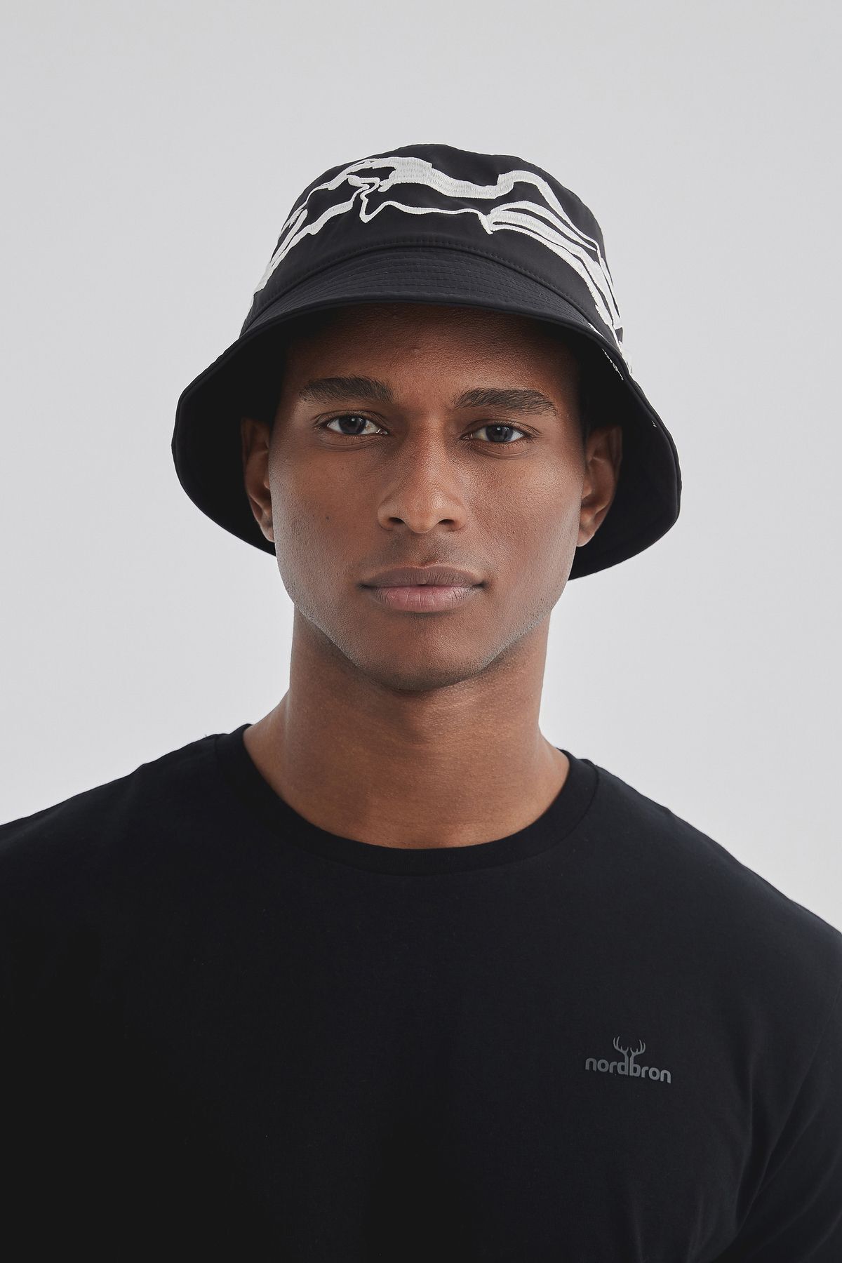Nordbron Unisex Siyah İnce Nakış Detaylı Terletmez İç Astarlı Kova Bucket Şapka Geniş Basic Dropbark