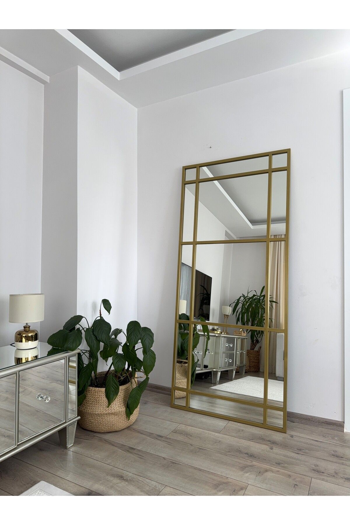 EFFE YAPI DEKOR Gold Metal Çerçeveli Dekor Boy Aynası 180*80 Cm