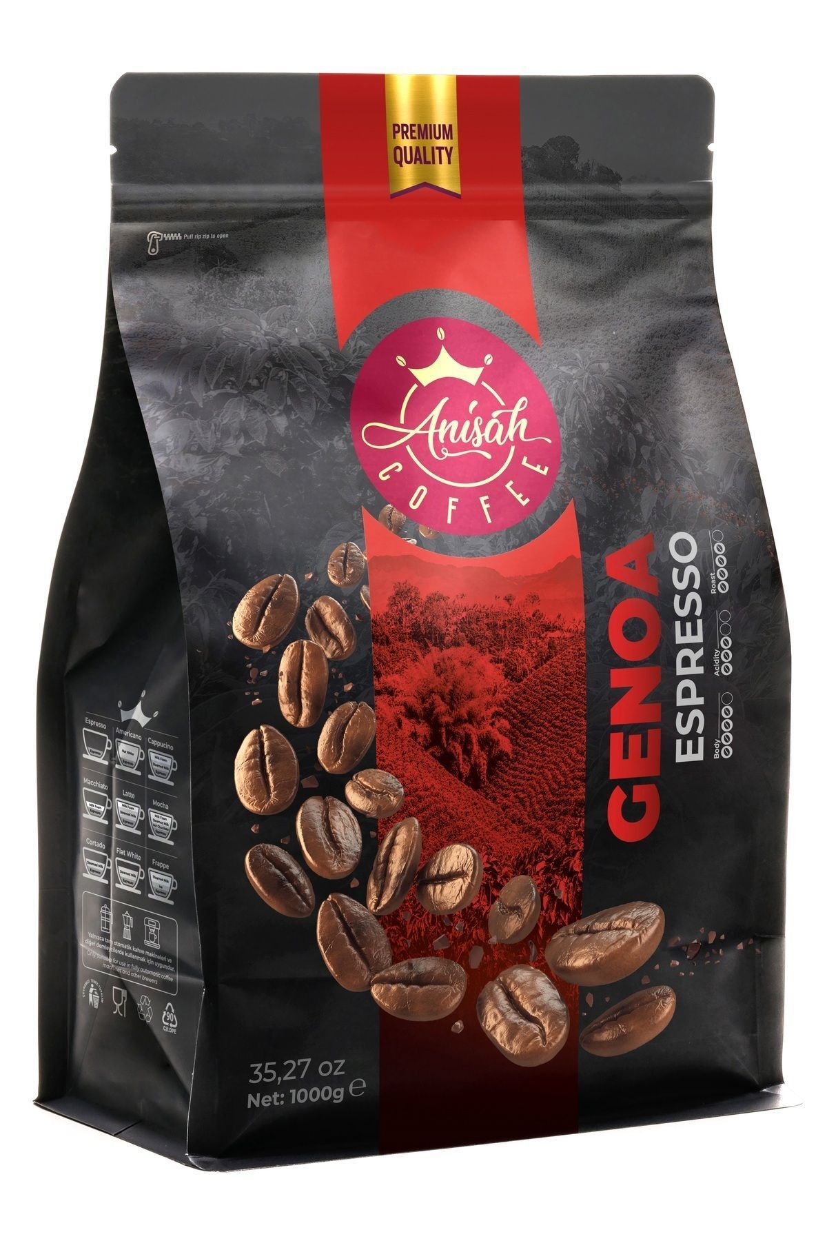 Anisah Coffee Genoa Espresso Çekirdek Kahve | 1000g | Aromatik Tat Ve Zengin Krema