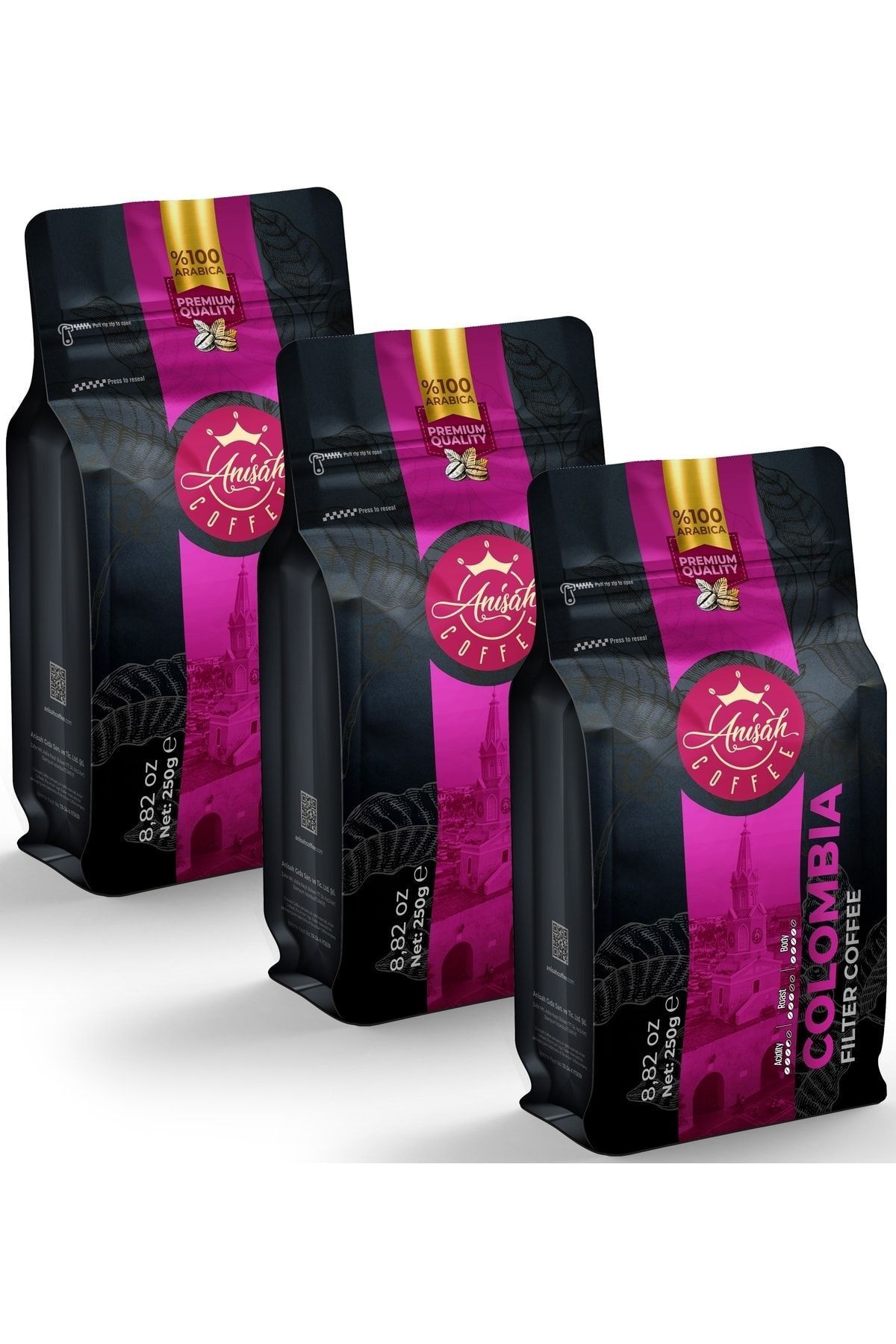 Anisah Coffee Colombia %100 Arabica Filtre Kahve | 3x250g | Orta Kavrulmuş-medium Roast