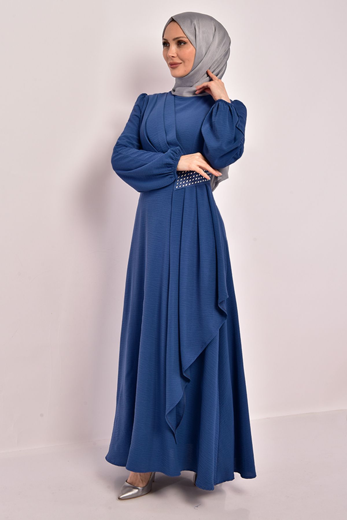 ModaMerve Taş Detay Elbise Mavi ASM2507