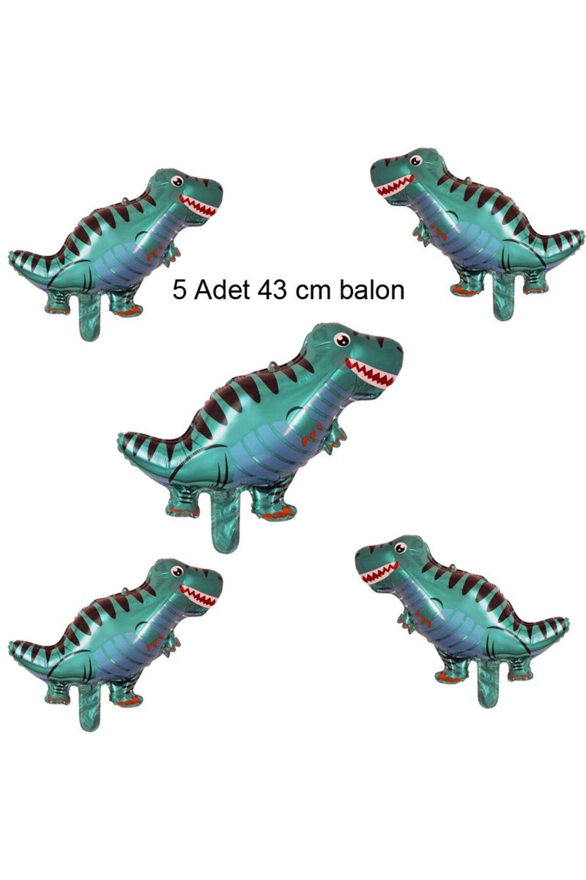 partidolu Tyrannosaurus Shape Şekilli Yeşil Renk Dinozor Folyo Balon 43 Cm 5 Adet