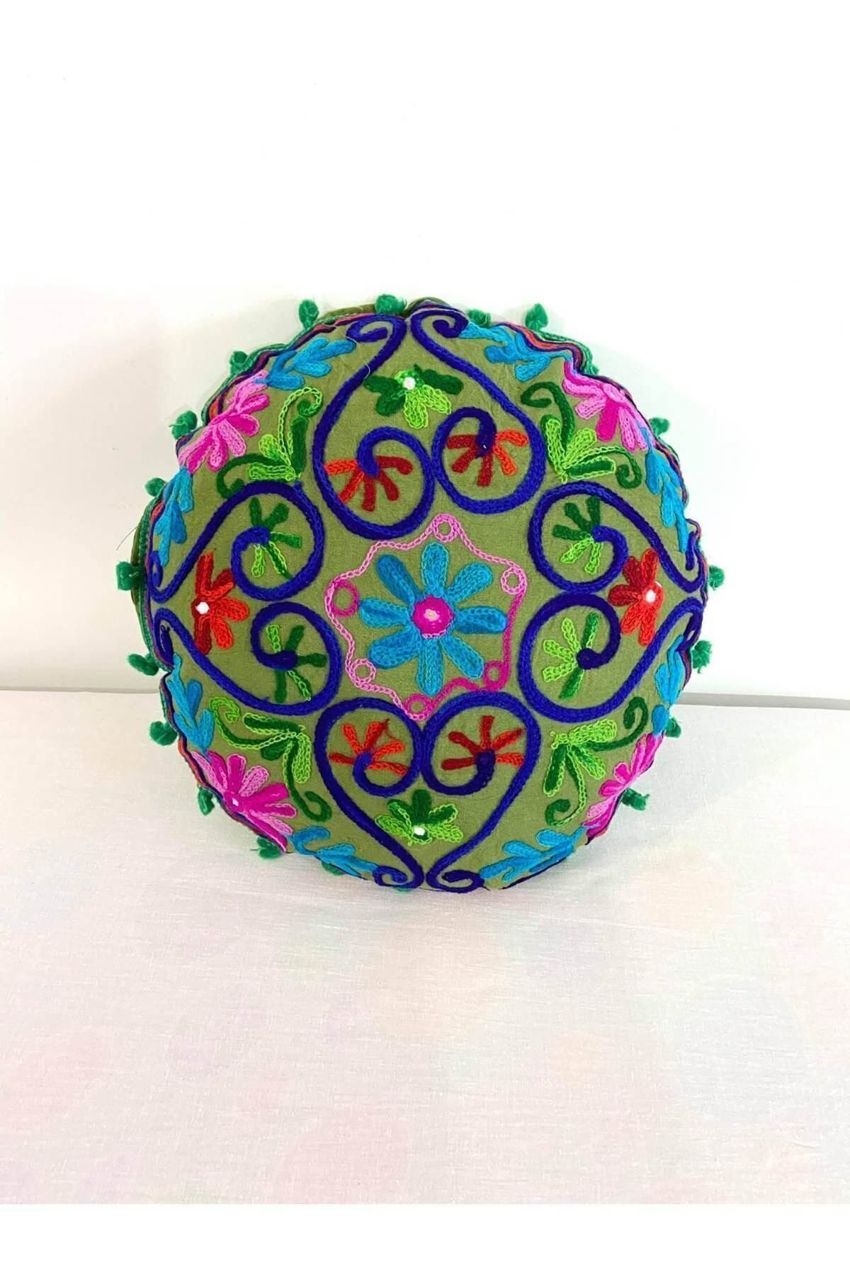 Mrmemo Hint Işi Yuvarlak Kırlent Kılıfı Patchwork Bohem
